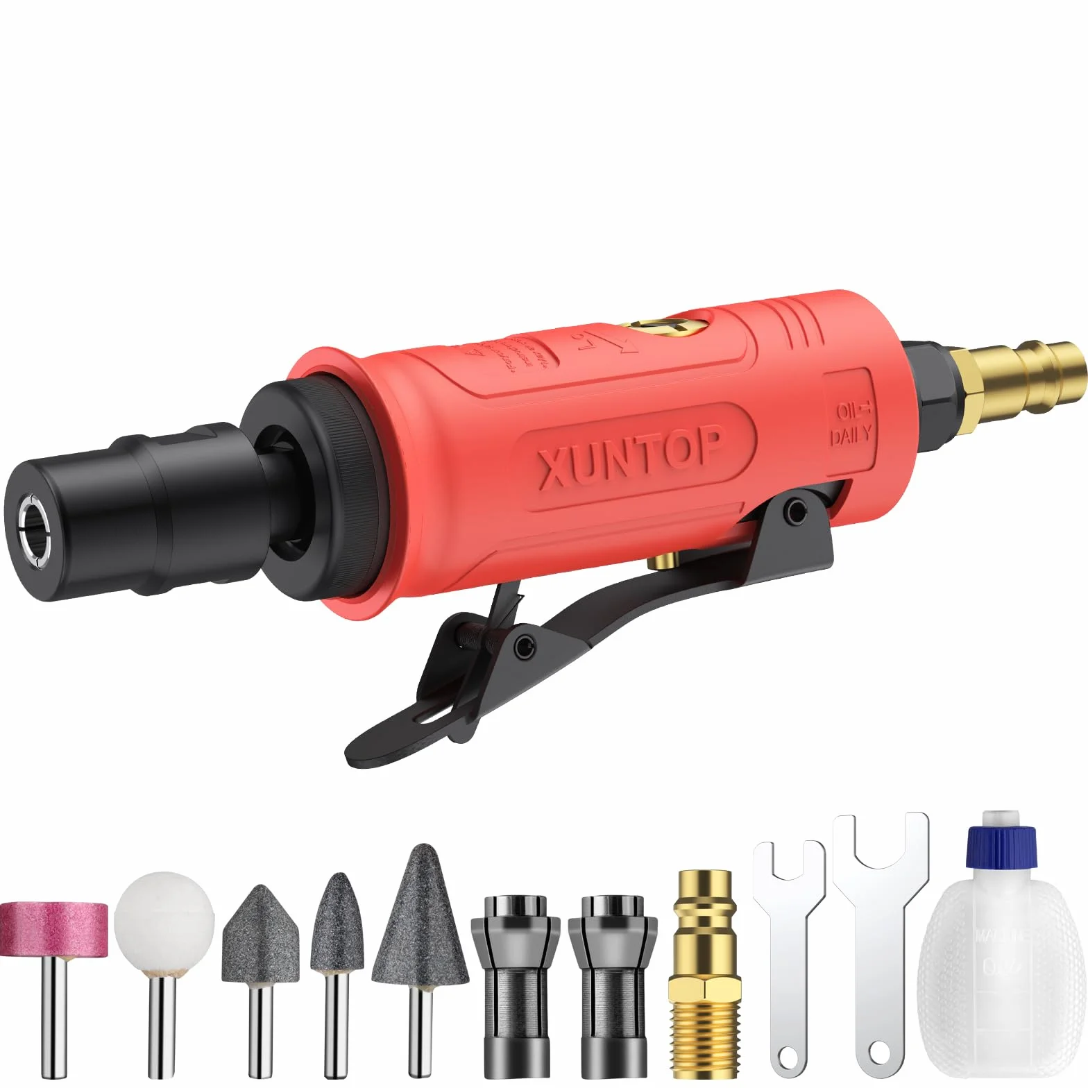 XUNTOP Szlifierka pneumatyczna 1/4" prosta szlifierka pneumatyczna 25000 obr./min szlifierka pneumatyczna do szlifowania szlifowania polerskiego naprawa z 1/4" i 1/8" szczypcami zaciskowymi