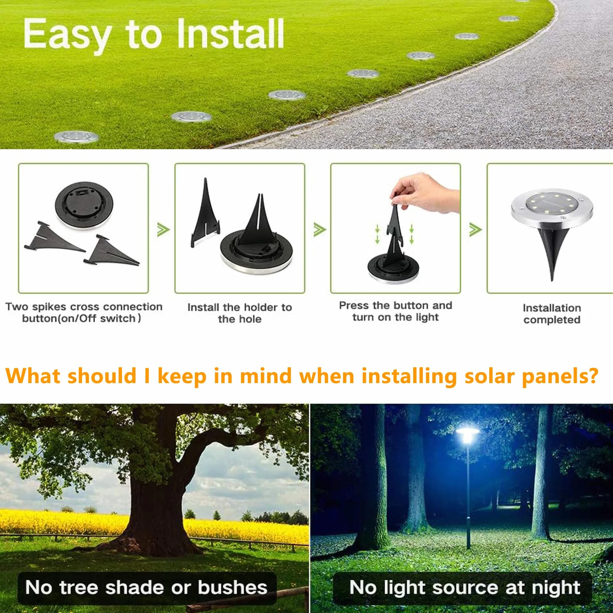 Zewnętrzne solarne lampy ogrodowe, zasilane energią słoneczną, ciepłe białe światła, zewnętrzne wodoodporne światła ogrodowe z 8 diodami LED solarnymi światłami dysków na ścieżkę,ścieżkę (12 sztuk)