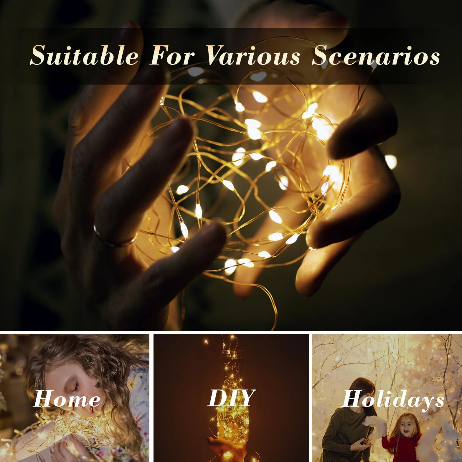 LQWELL Światła wróżek LED 3M 30LED, miniaturowa lampa z drutu miedzianego, zasilana bateriami, wodoodporna, ciepła biel, 2 tryby na Boże Narodzenie, wesele, festiwale, imprezy, dekoracje domowe