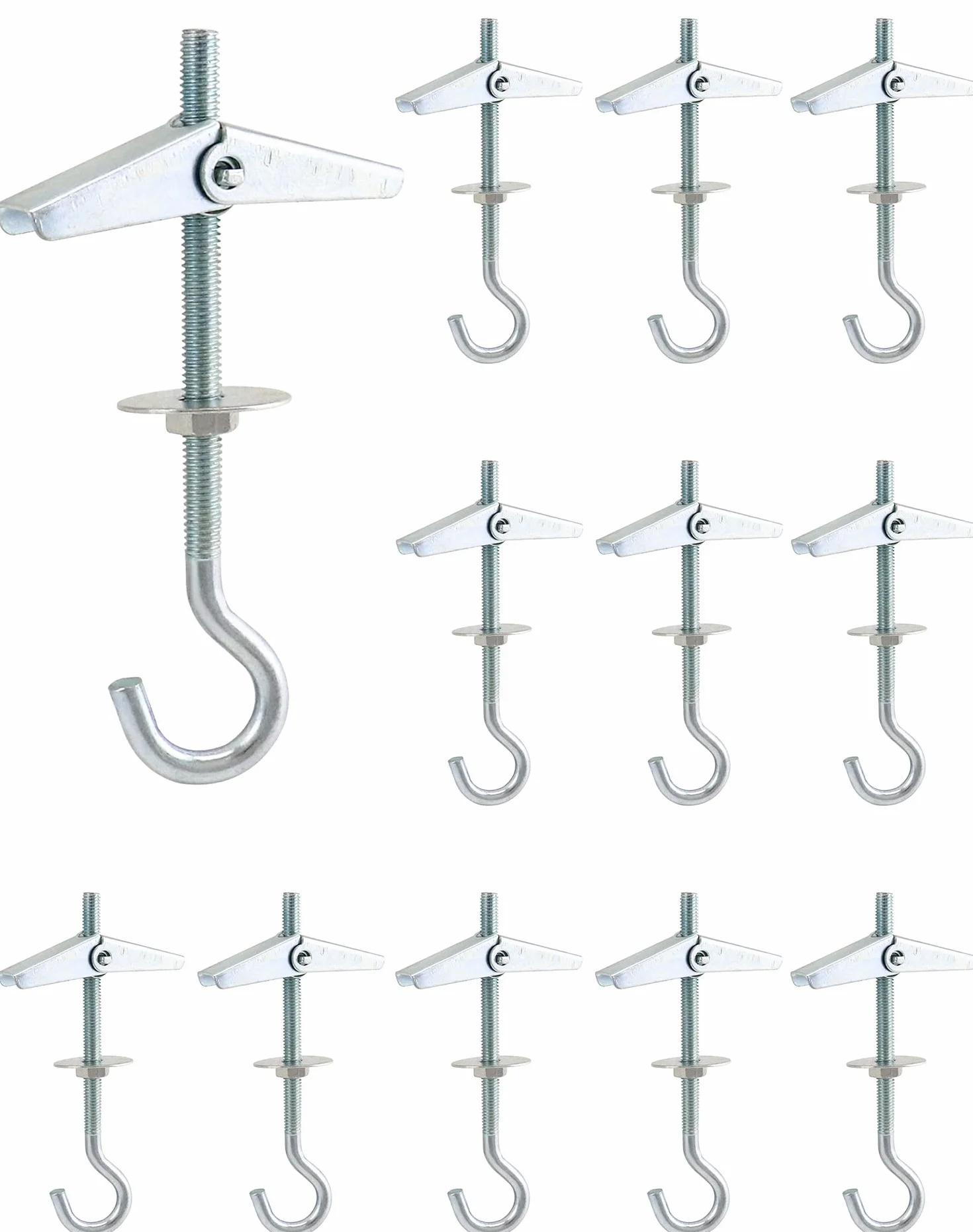 QWORK 12 szt Śruby sprężynowe M5 x 90mm, kotwy hakowe ze stali węglowej, do wiszących roślin, śruby rozporowe do sufitów z płyt gipsowo-kartonowych