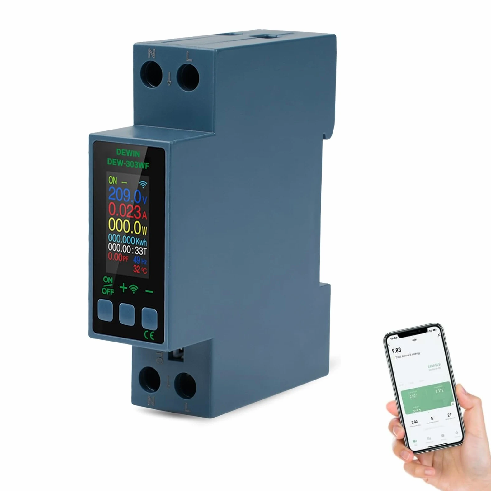 DEWIN Multifunkcyjny miernik napięcia AC i prądu AC85-290V/40A, z wyłączeniem przegrzania i przeciążenia (8 w 1 wifi)