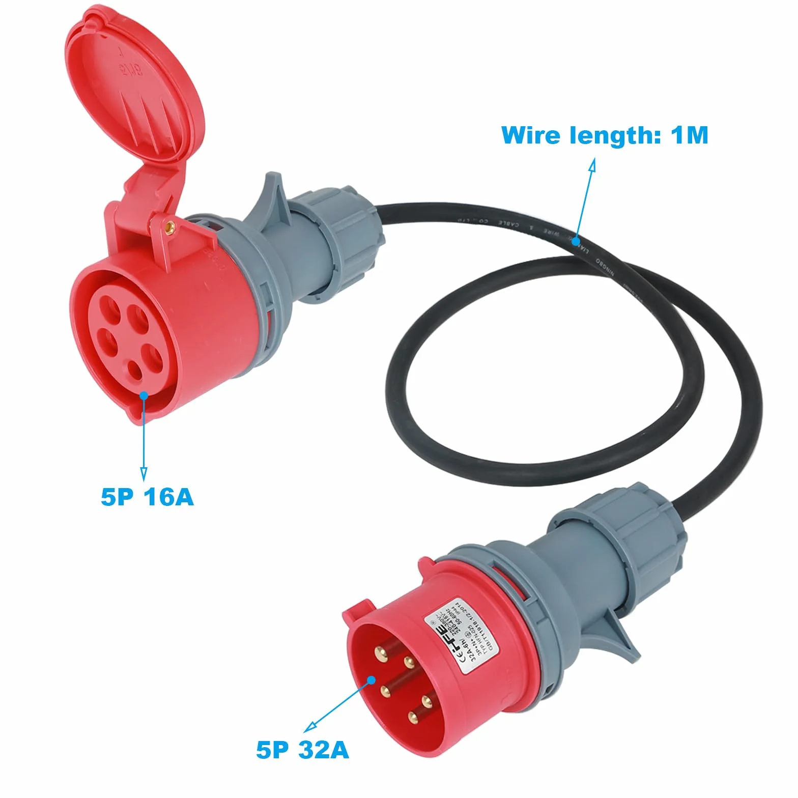 CEE adapter 32 A na 16 A, sprzęgło 5-biegunowe, 5 x 2,5 mm² wąż gumowy, kabel przyłączeniowy, złącze Schuko IP44 (5-biegunowy)