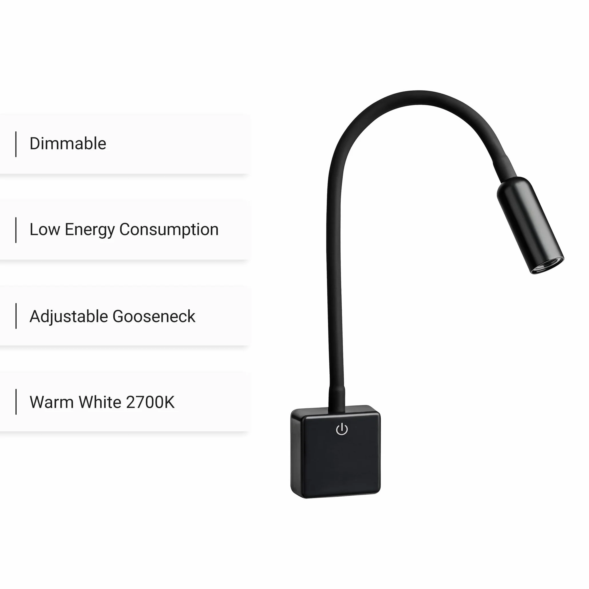 SEBSON Lampa LED do gniazdka wtykowego, ściemniana, czarna, zestaw 2 sztuk, 4 W, lampa wtykowa, elastyczna neutralna biel, 4000 K, lampka do czytania, lampka nocna