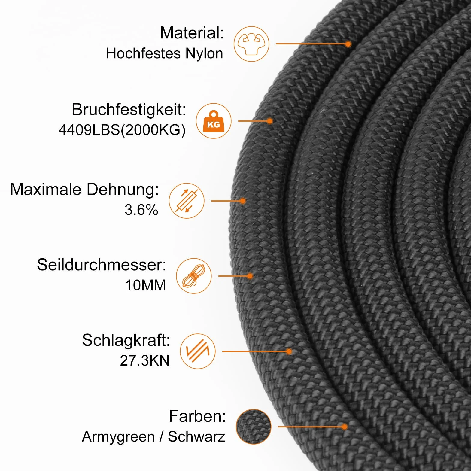 X XBEN 27.3KN lina statyczna 10 mm – certyfikat UIAA do ratowania wysokości, zapory łodzi, mechanizmu kotwiącego i podnośnika – długość: 10 m, 20 m, 30 m – wysoka nośność i odporność na ścieranie