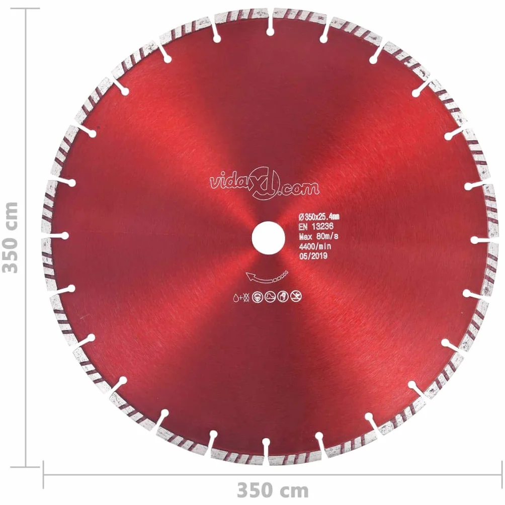 Diamentowa tarcza do cięcia ze stali Turbo 350 mm, długość krawędzi 7 mm, do cięcia na mokro i na sucho, nadaje się do betonu, granitu, kamionki, wszechstronna na plac budowy i w warsztacie