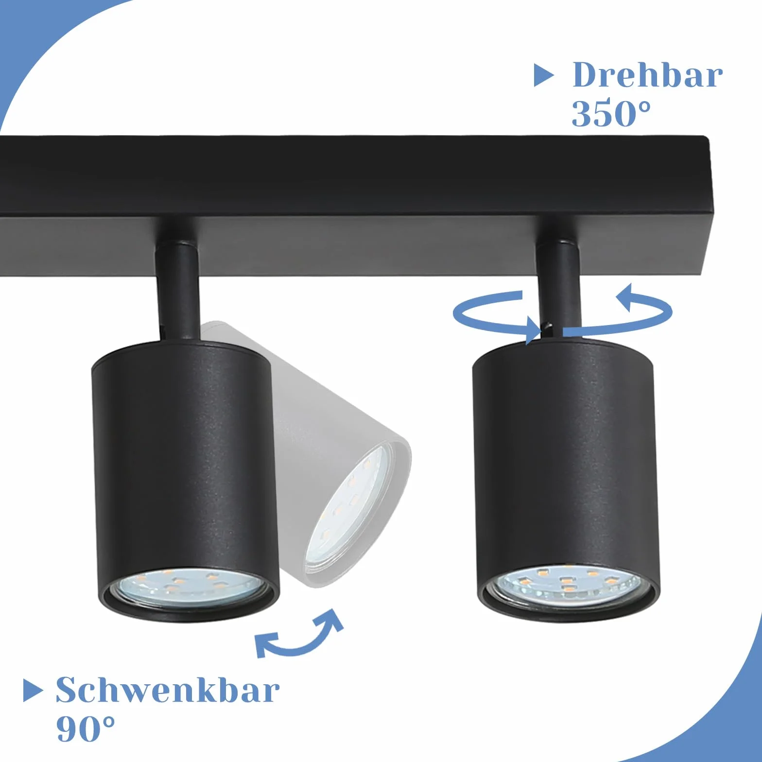 Lampa Sufitowa LED GU10 Obrotowa Czarny 5 Płomień Reflektor