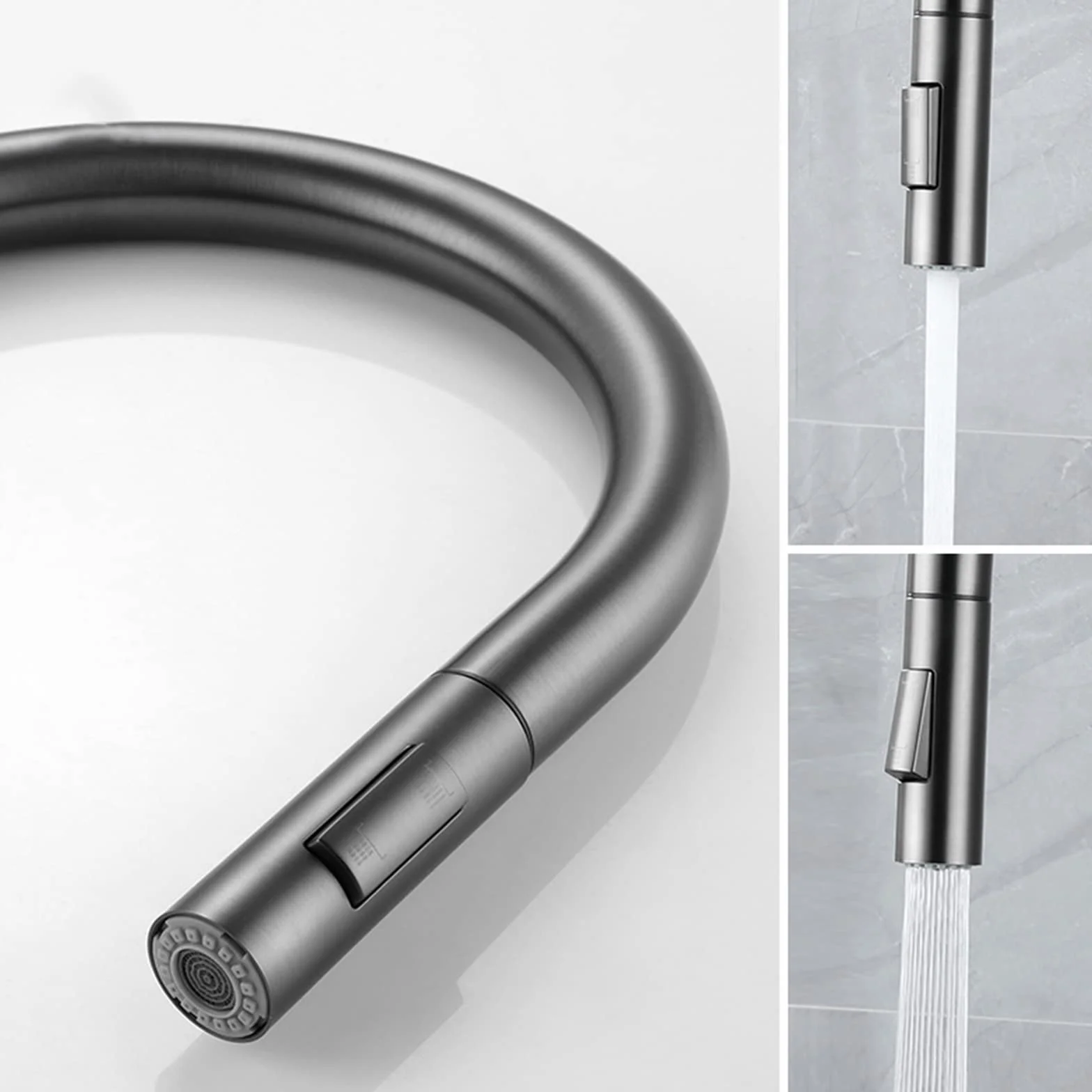 Bateria zlewozmywakowa Touch Kitchen Sink, baterie z wyciąganą wylewką i 2-funkcyjną wylewką, mosiężne jednouchwytowe krany kuchenne, Gun Grey