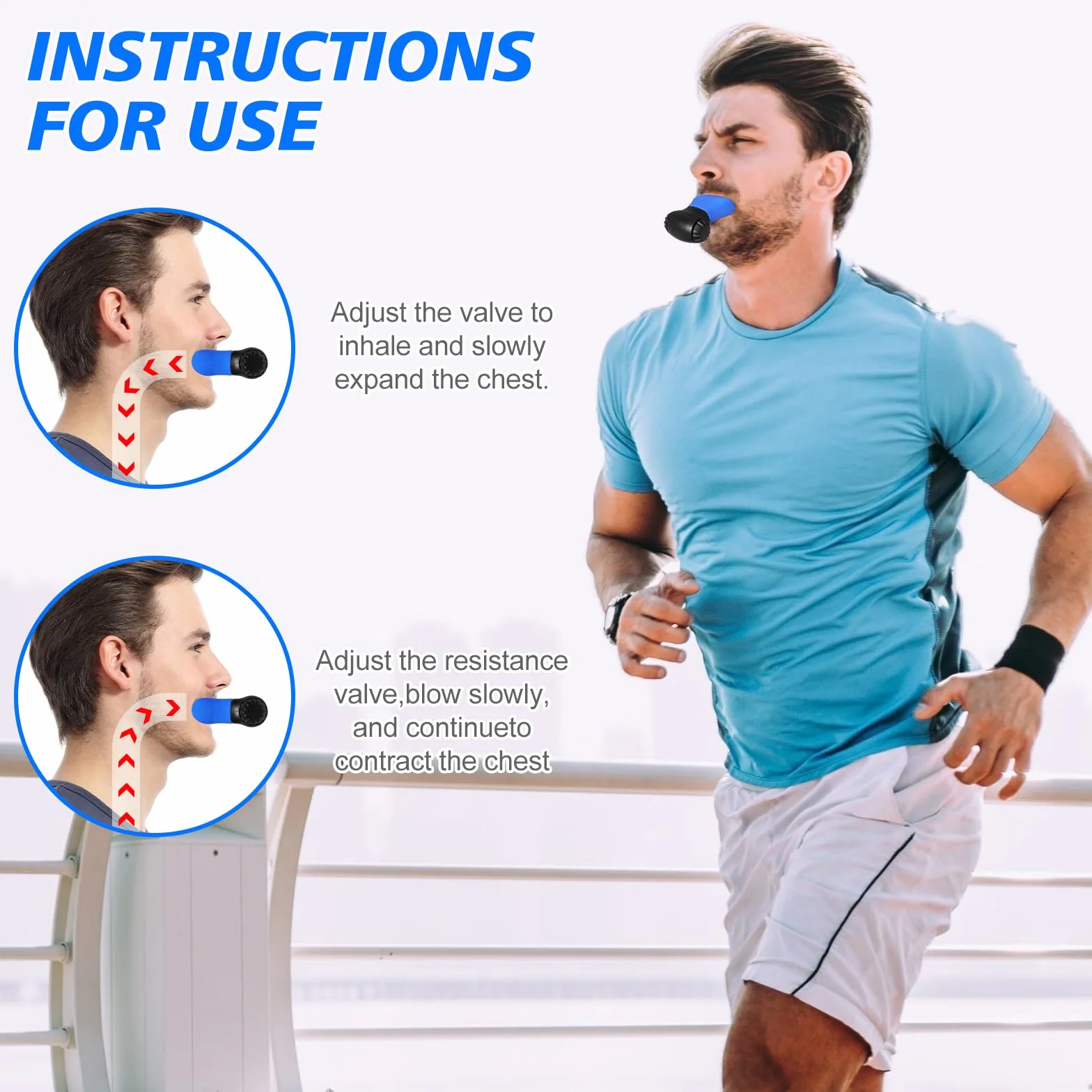 oxyfit Oxyfit trener oddychania, trener oddechu, płuc, trener oddechowy, trener ćwiczeń oddechowych z regulowanymi opornikami dla zwiększenia wytrzymałości oddechowej – niebieski