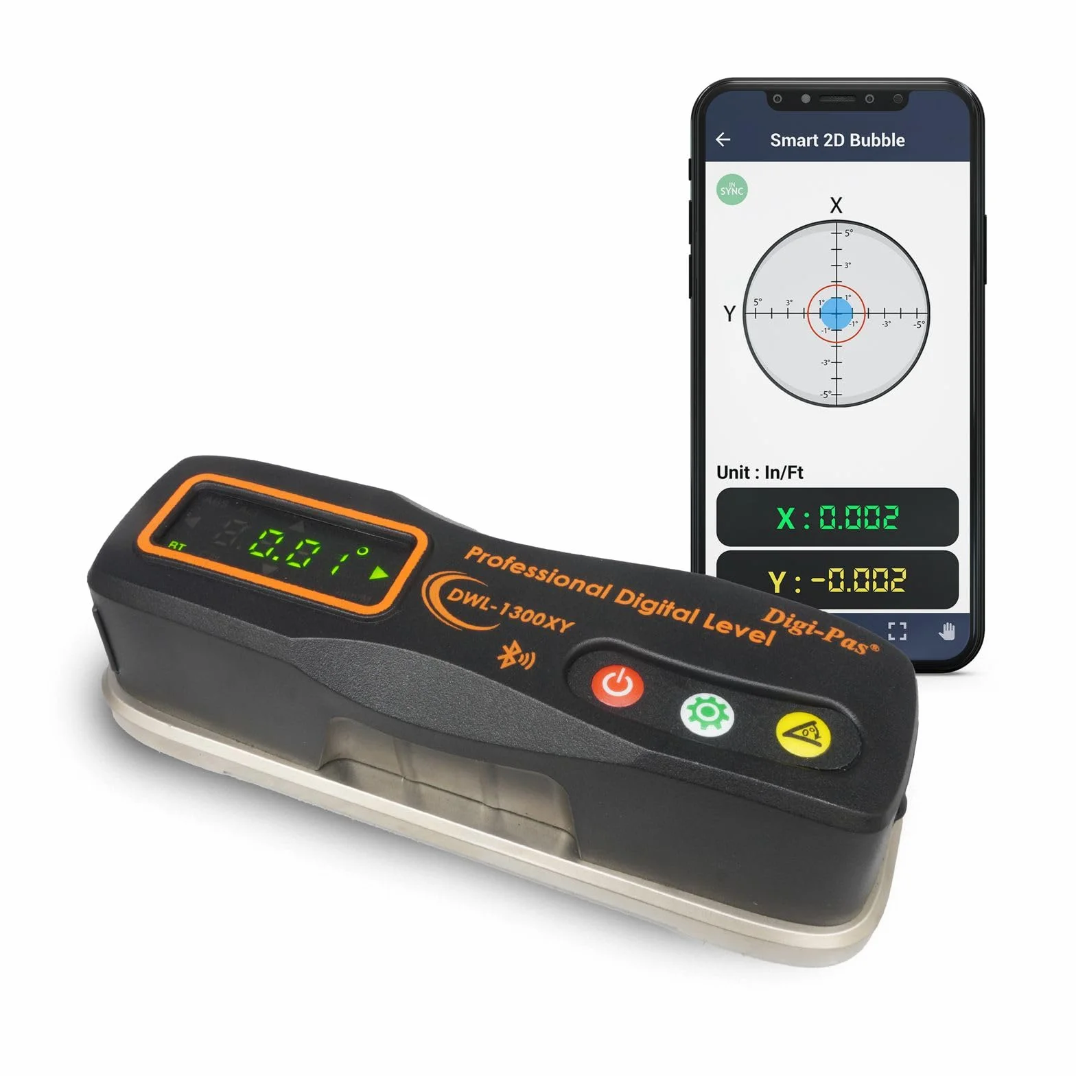Digi-Pas 2-osiowy precyzyjny poziom inżynierów DWL1300XY Bluetooth 0.0 cm/ft (0,2 mm/M) 6-calowy
