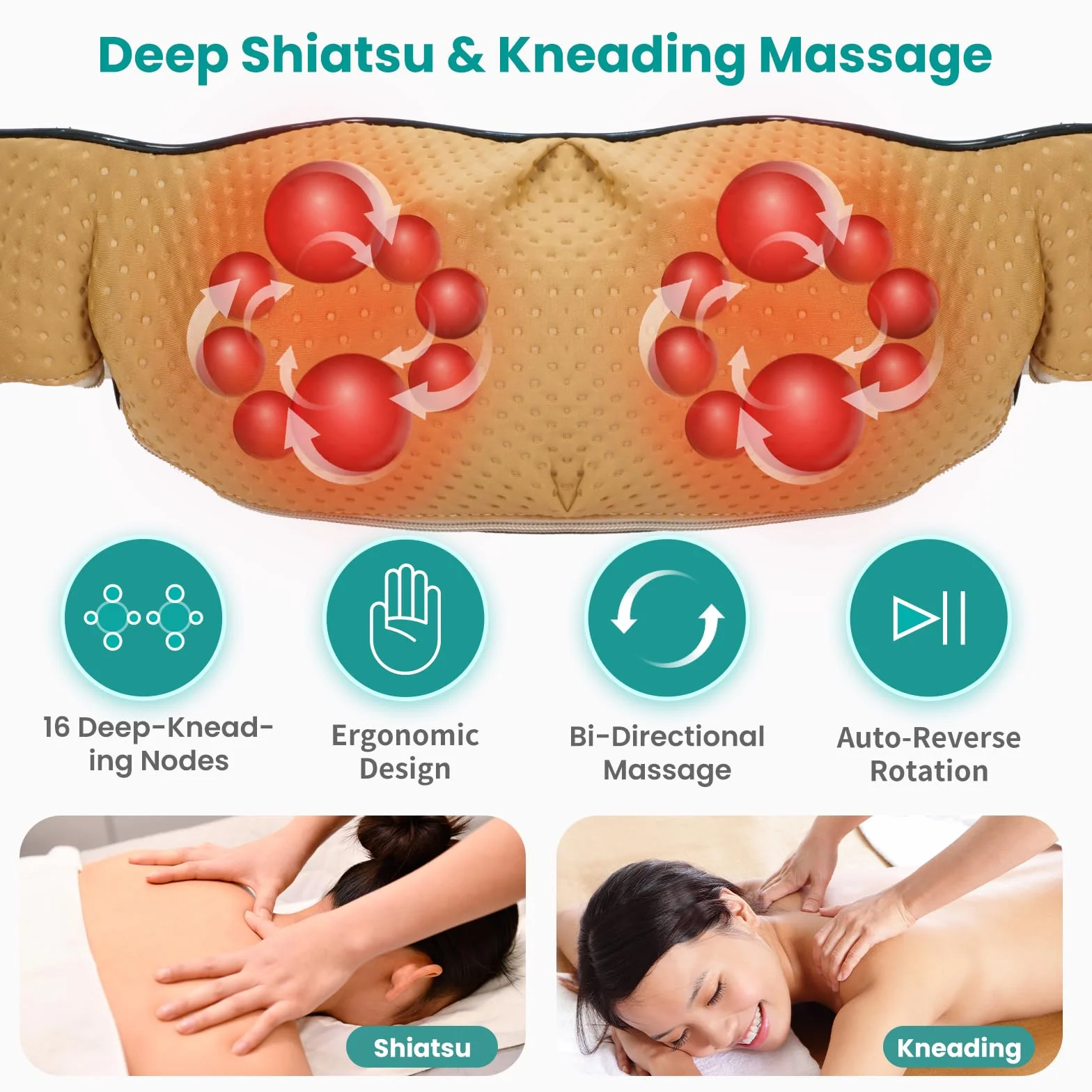 Nekteck Shiatsu poduszka do masażu z ogrzewaniem, szyi, ramion, pleców