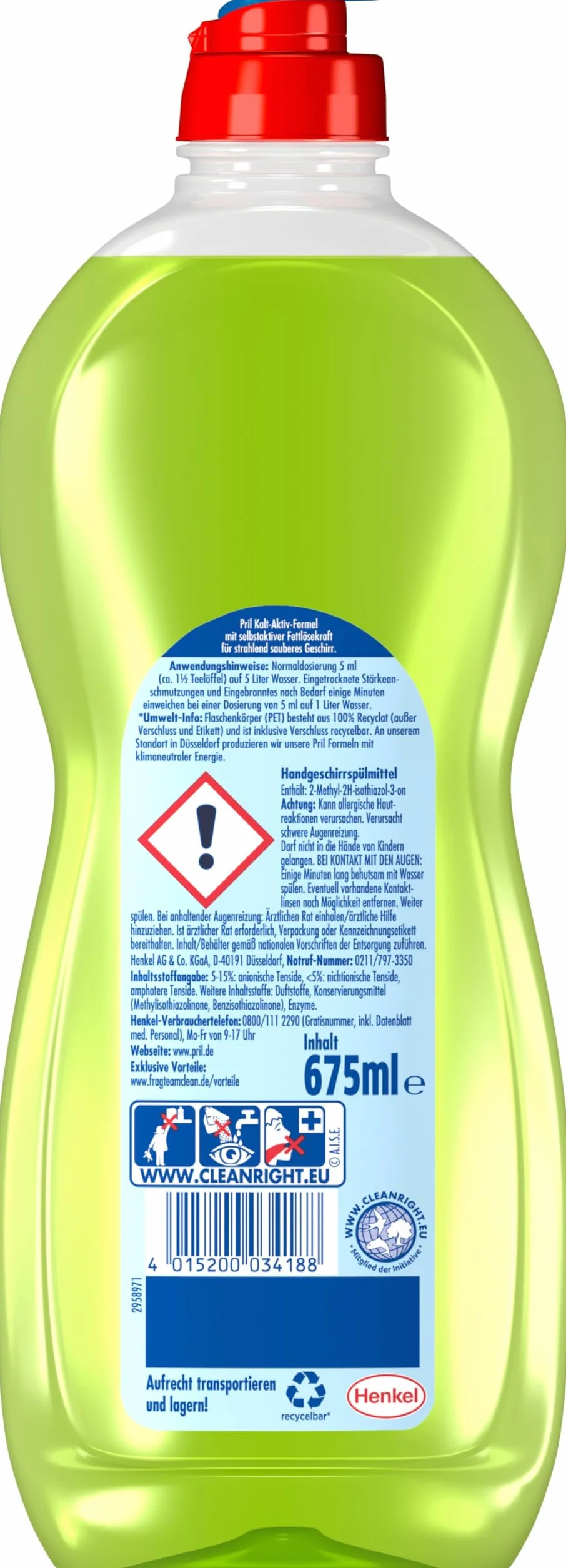Pril Oryginalna limonka (675 ml), płyn do mycia naczyń o najwyższej mocy rozpuszczania tłuszczu, do czystych naczyń, również w zimnej wodzie, świeży zapach limonki