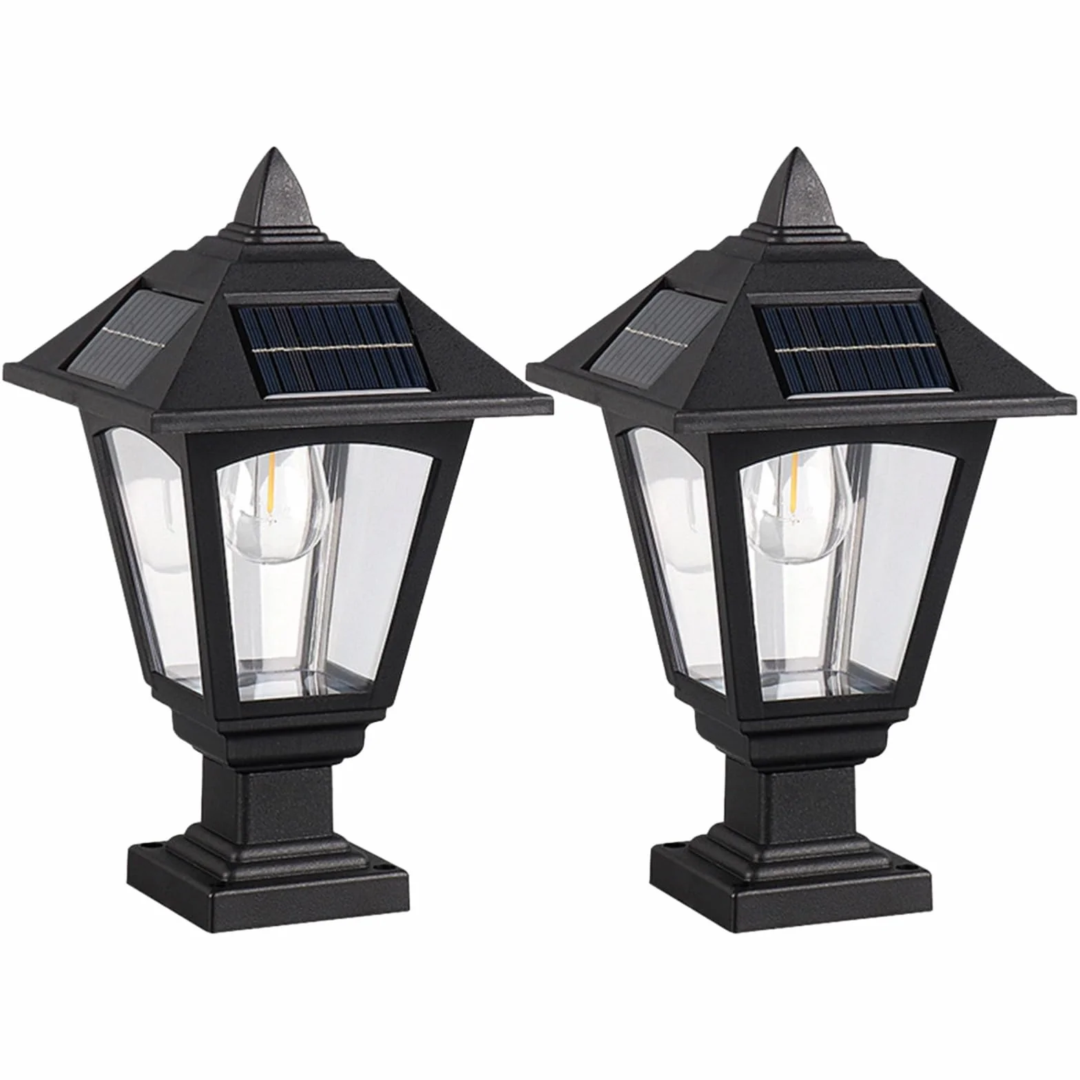 Solarne lampy słupkowe, 2 szt., 30 cm, 3000 K, ciepłe światło, bez okablowania, solarne lampy ogrodowe z podstawą montażową na molo do użytku na zewnątrz