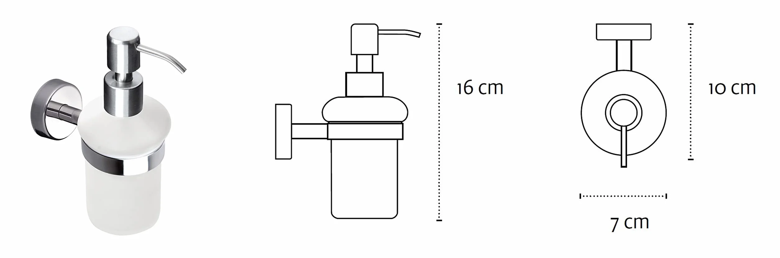 Kapitan Dozownik mydła w płynie i uchwyt, matowe szkło, montowany na ścianie, stal nierdzewna AISI 304 18/10, polerowane wykończenie, wyprodukowano w UE, 20 lat