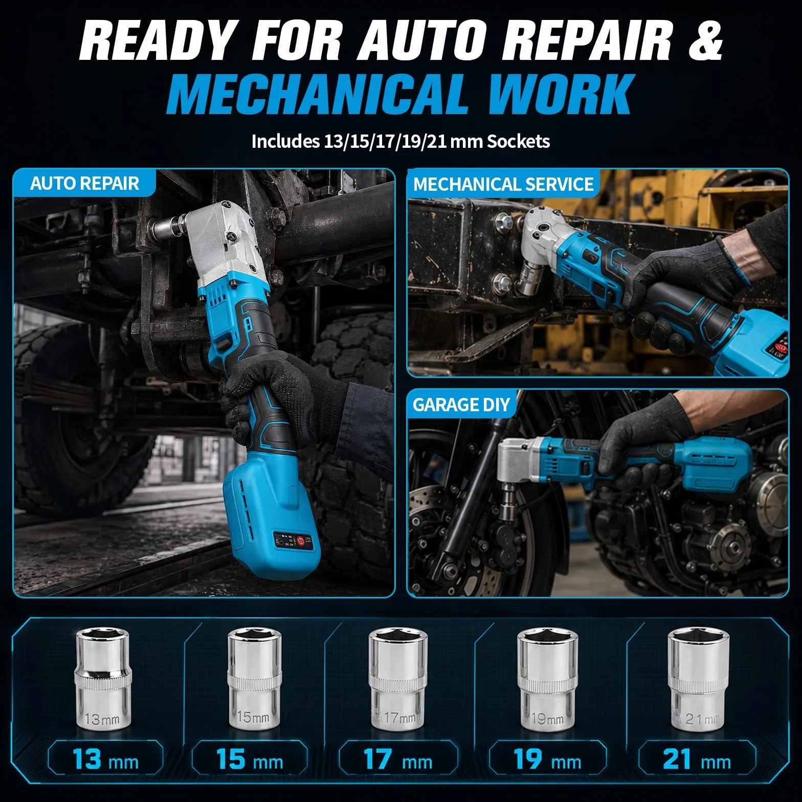 Akumulatorowa grzechotka 1/2" kompatybilna z akumulatorem Makita 18 V – klucz zapadkowy 280 Nm, maks. 1500 obr./min, bezprzewodowy śrubokręt z grzechotką z 5 kluczami nasadowymi do naprawy samochodów