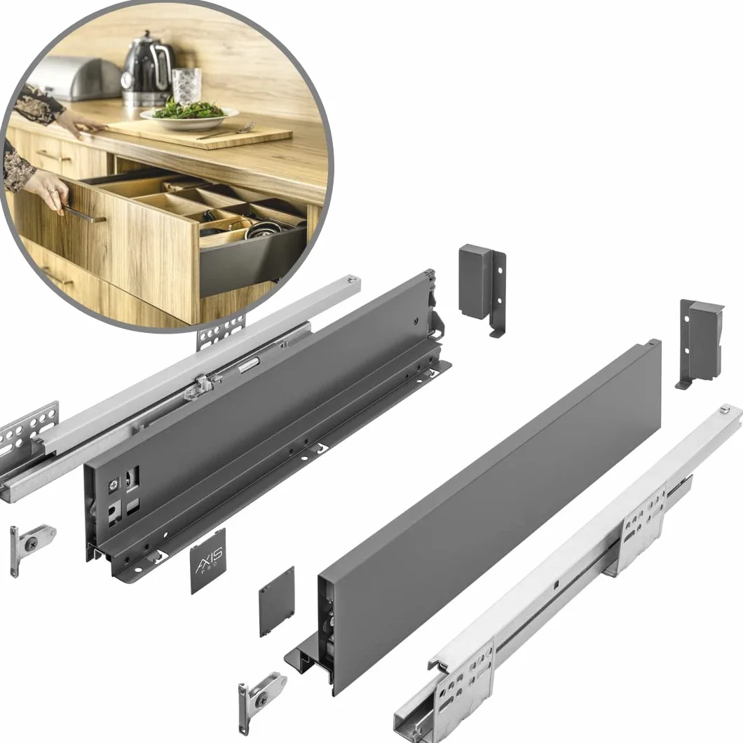 GTV System szuflad AXIS PRO I zestaw szuflad z pełnym wysuwem i zintegrowaną amortyzacją I antracyt I obciążenie do 40 kg I Soft-Close I swobodny dostęp I szerokość: 450 mm I wysokość: 86 mm