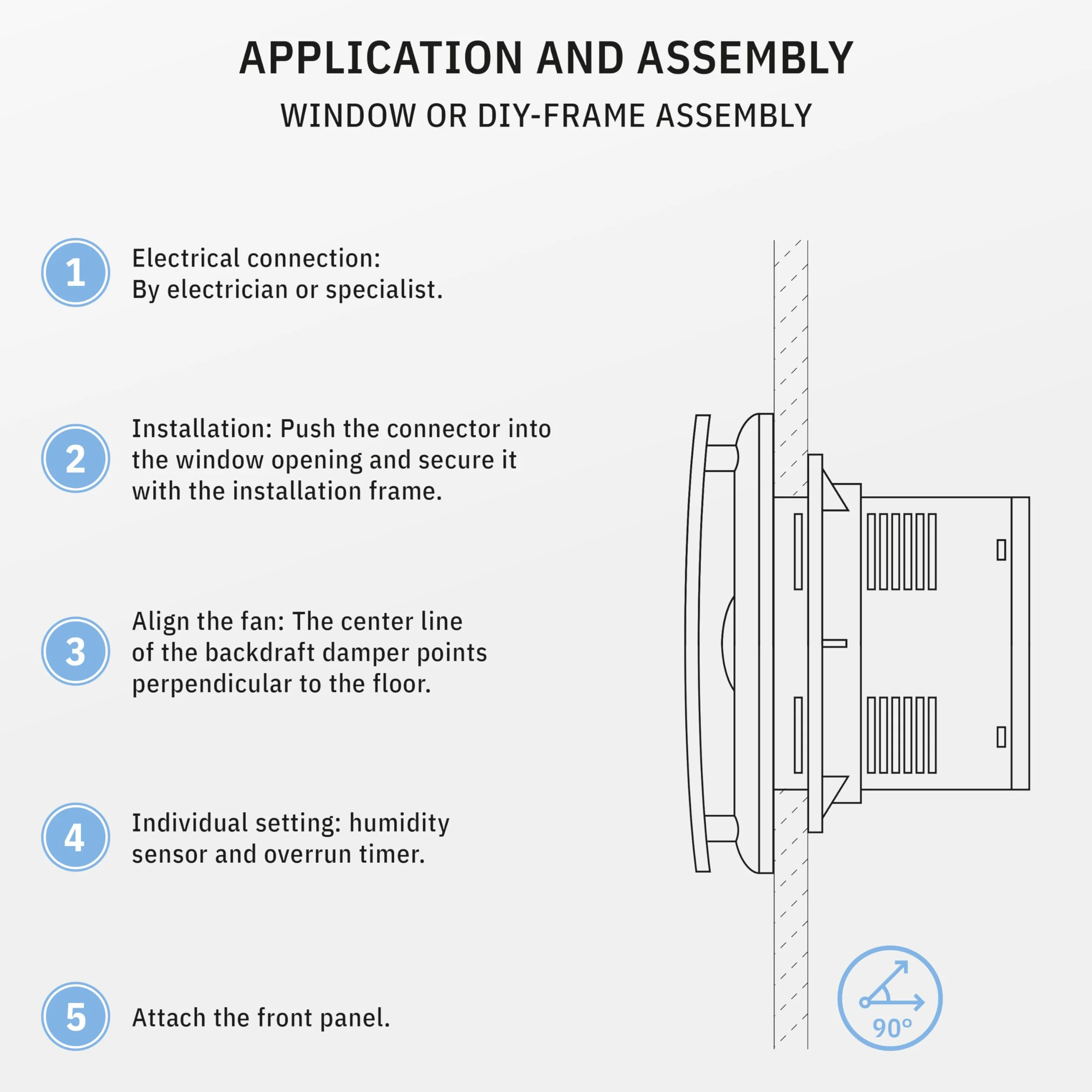 BREEZE Wentylator łazienkowy 100mm z klapą najazdową i przeciwbieżną, wentylator łazienkowy z czujnikiem wilgotności, energooszczędny, cichy, plastik 12 W, 95 m³/h, 32db, Ipx4