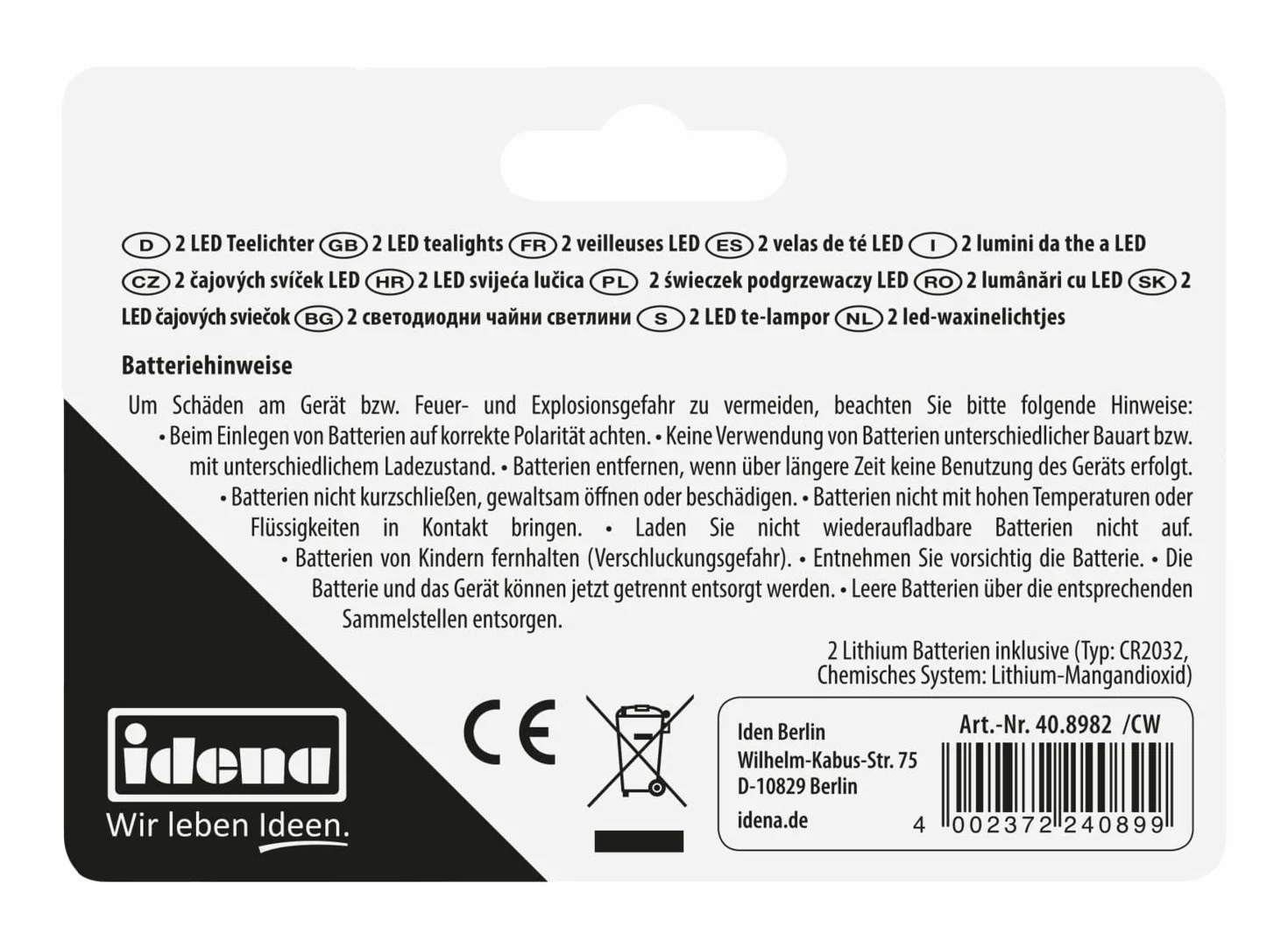 Idena 408982 - LED tea lights, 2 sztuki, elektryczne świeczki z migoczącym światłem, baterie w zestawie, dekoracja na ślub, przyjęcie, Boże Narodzenie, Wielkanoc, jako światło nastrojowe