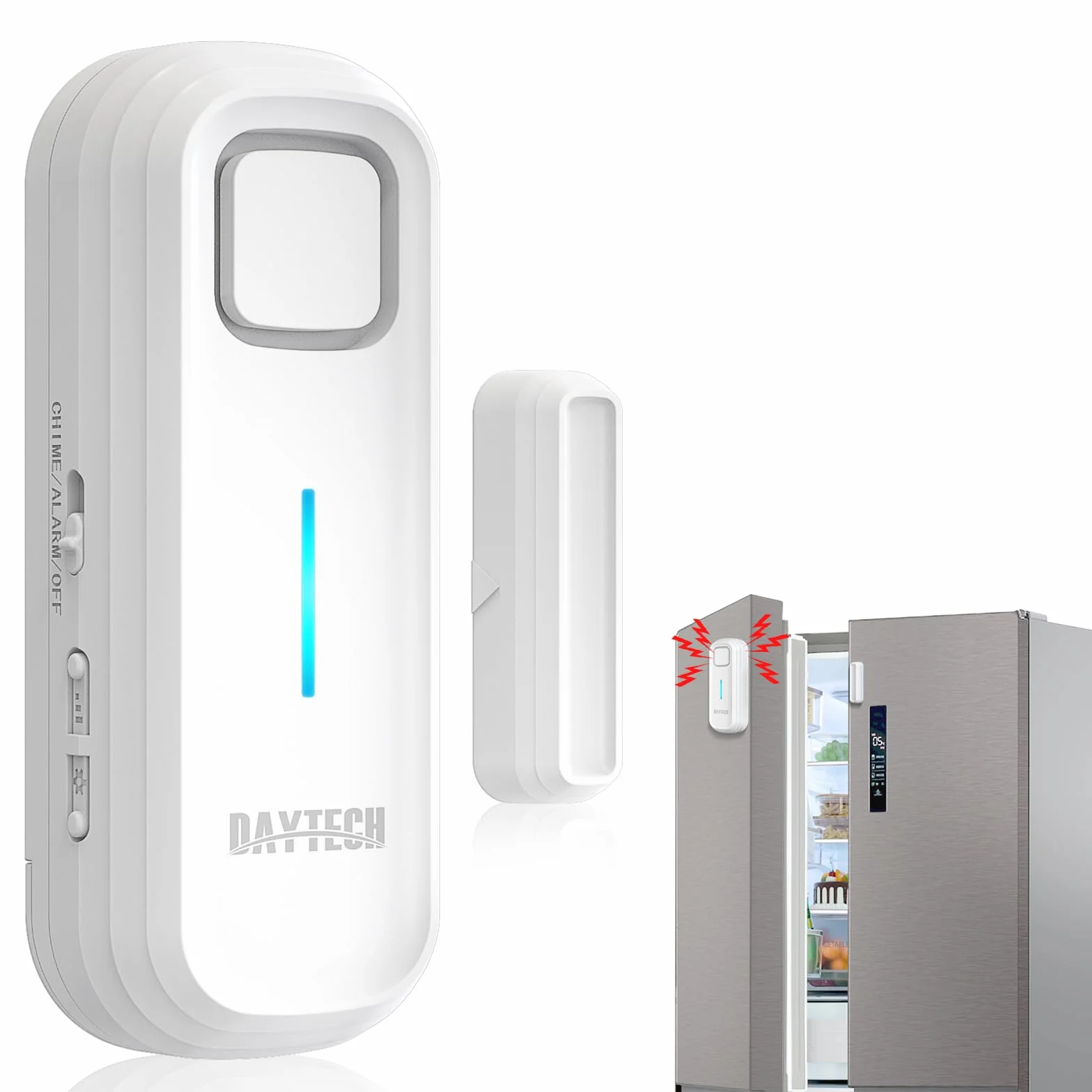 DAYTECH alarm do lodówki, alarm okienny, alarm drzwiowy i okienny, czujnik do szopy ogrodowej, 120 dB, sygnał dźwiękowy, alarm włamania do domu, czujnik opóźnionego ostrzeżenia, 1 sztuka