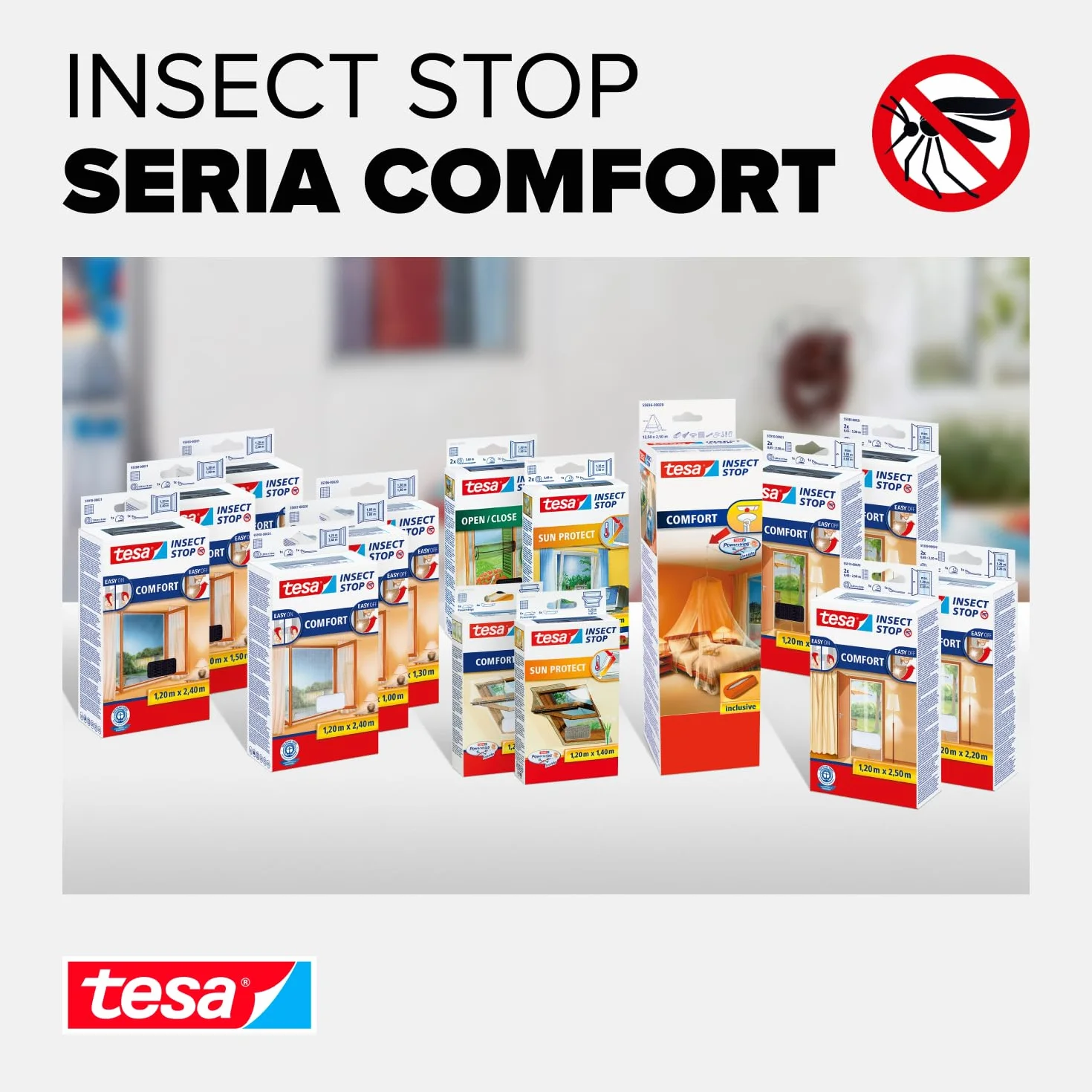 tesa INSECT STOP 2-in-1 Sun Protect and Fly Screen for Roof Windows Premium - siatka z ochroną przeciwsłoneczną do okien dachowych, bez wiercenia, antracyt - 120 x 140 cm