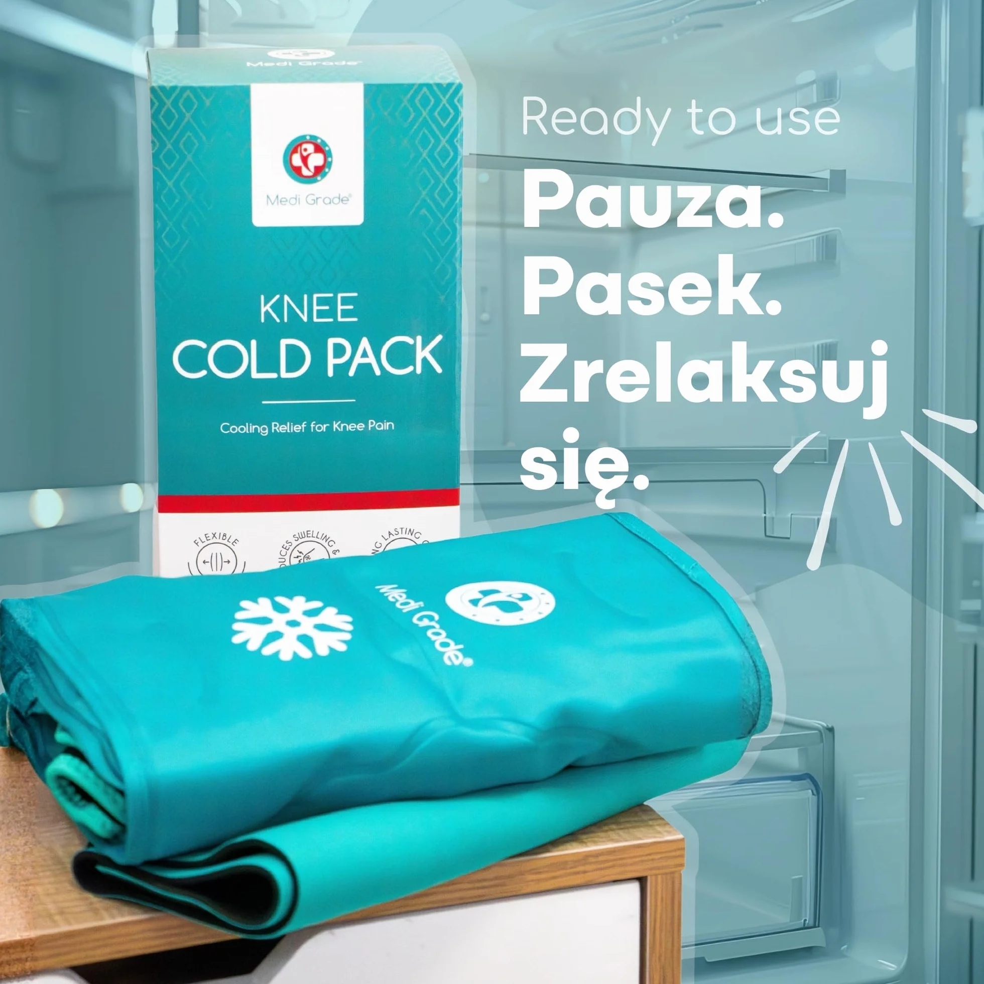 Medi Grade Kompres Żelowy Chłodzący Na Kolano – Dwuwarstwowy Okład Chłodzący z Pokrowcem – Wielorazowy