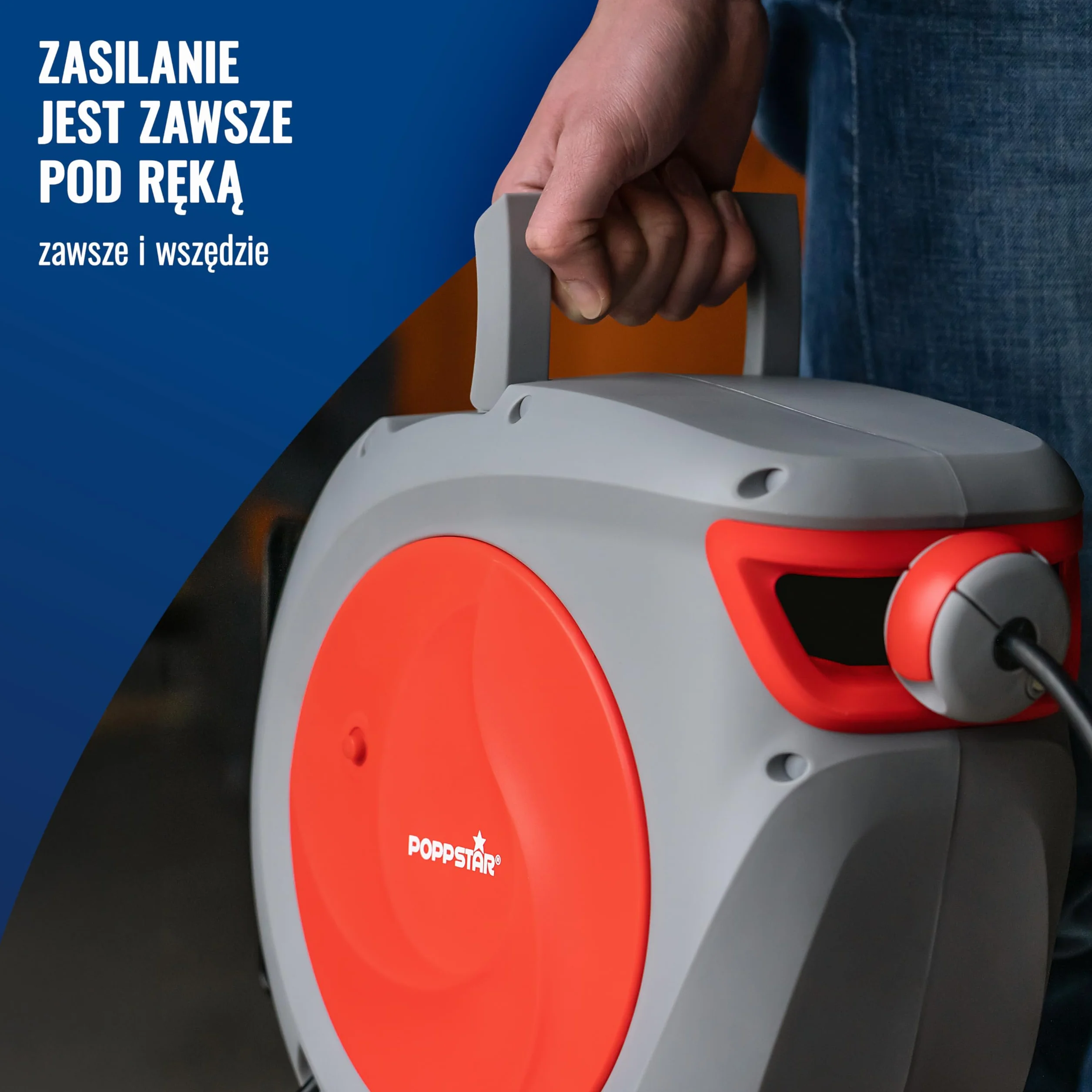 Poppstar kabel zwijany automatycznie na bębnie, dł.kabla: 20 m + 2 m (maks. 2500 W) automatyczny zwijacz kabla IP20, do montażu na ścianie i suficie
