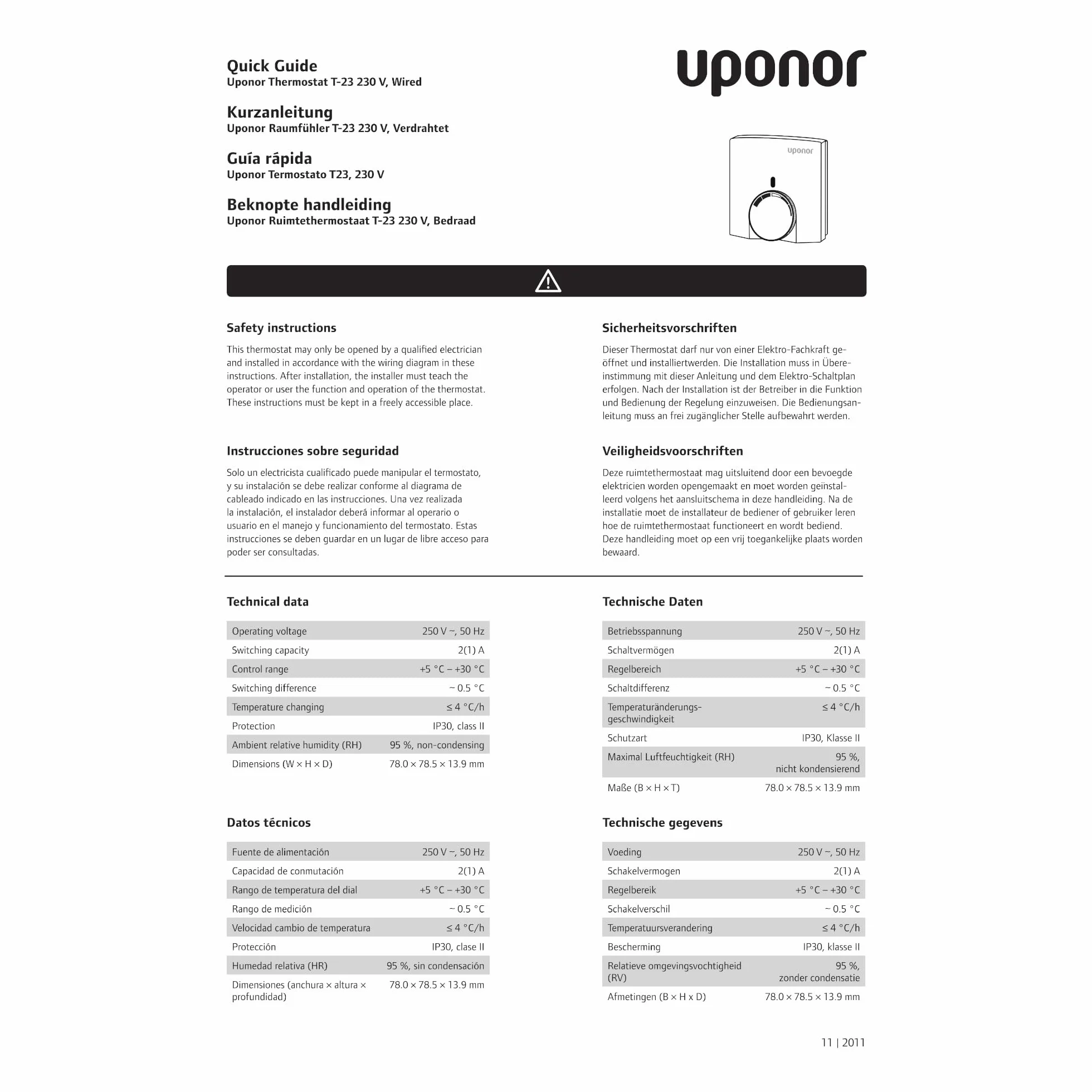 Uponor T-23 termostat pokojowy 230 V z przewodnikiem przewodowym