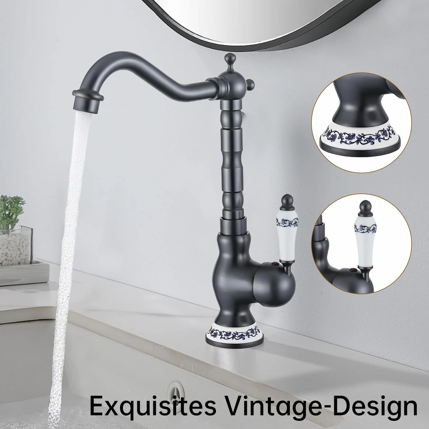 Bateria kuchenna czarna retro mosiężna armatura średniowieczna armatura kuchenna wysoki łuk bateria mieszakowa bateria zlewozmywakowa Faucet