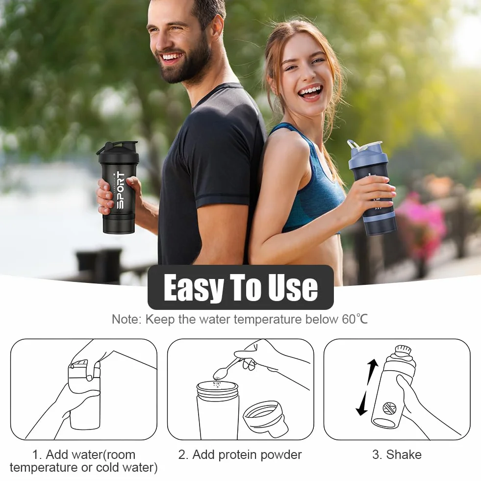 Butelka do wytrząsania proteinowego, 2 szt. Shaker Protein Shaker z Mix Ball Pill Organizer i przechowywanie, sportowa butelka na wodę dla sportowców, entuzjastów fitnessu, na siłownię i na