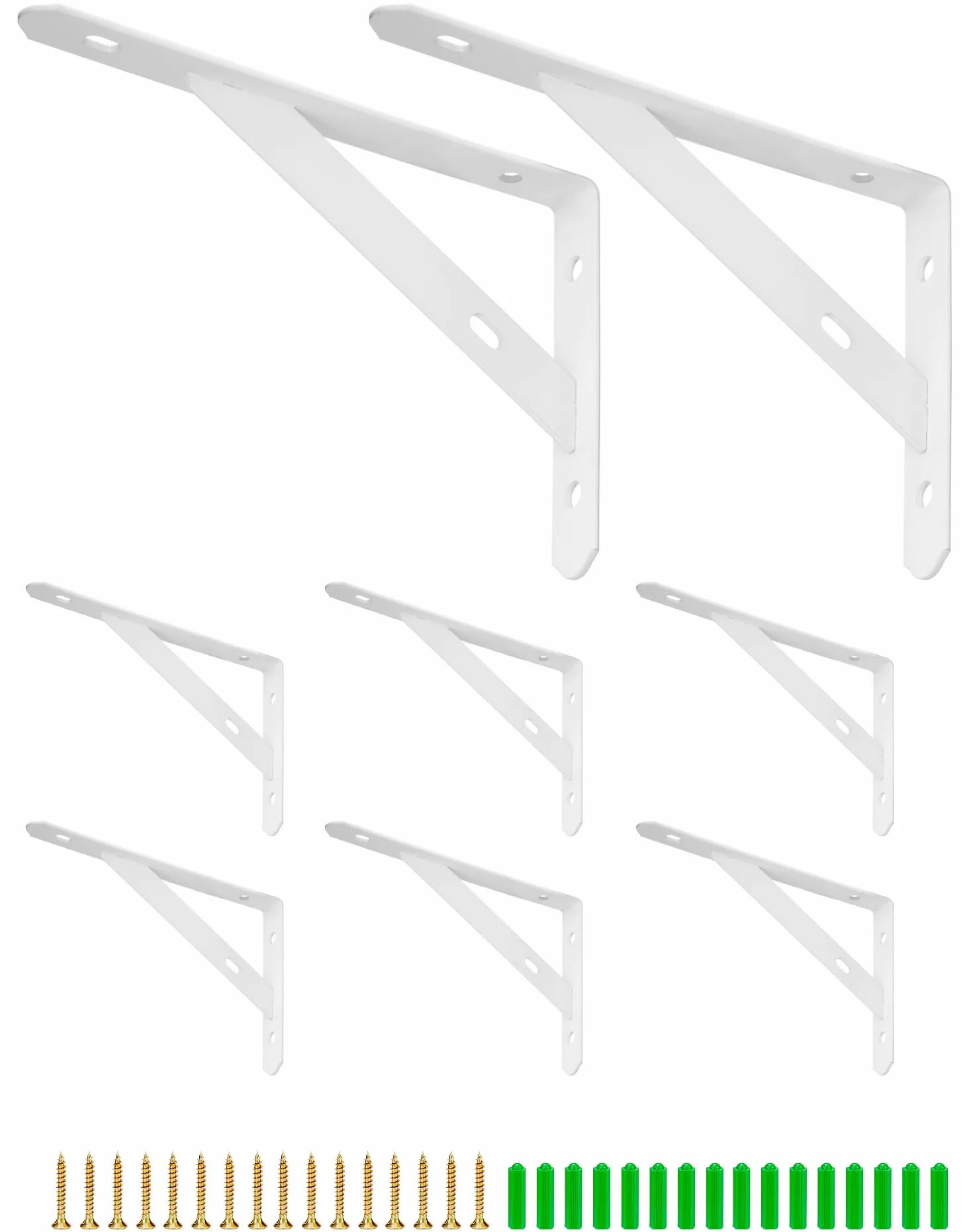QWORK® 8 sztuk zestaw wsporników półek, wspornik półki ścienny 90 stopni, wspornik półki z akcesoriami śrubowymi, 150 x 95 x 16 mm, biały
