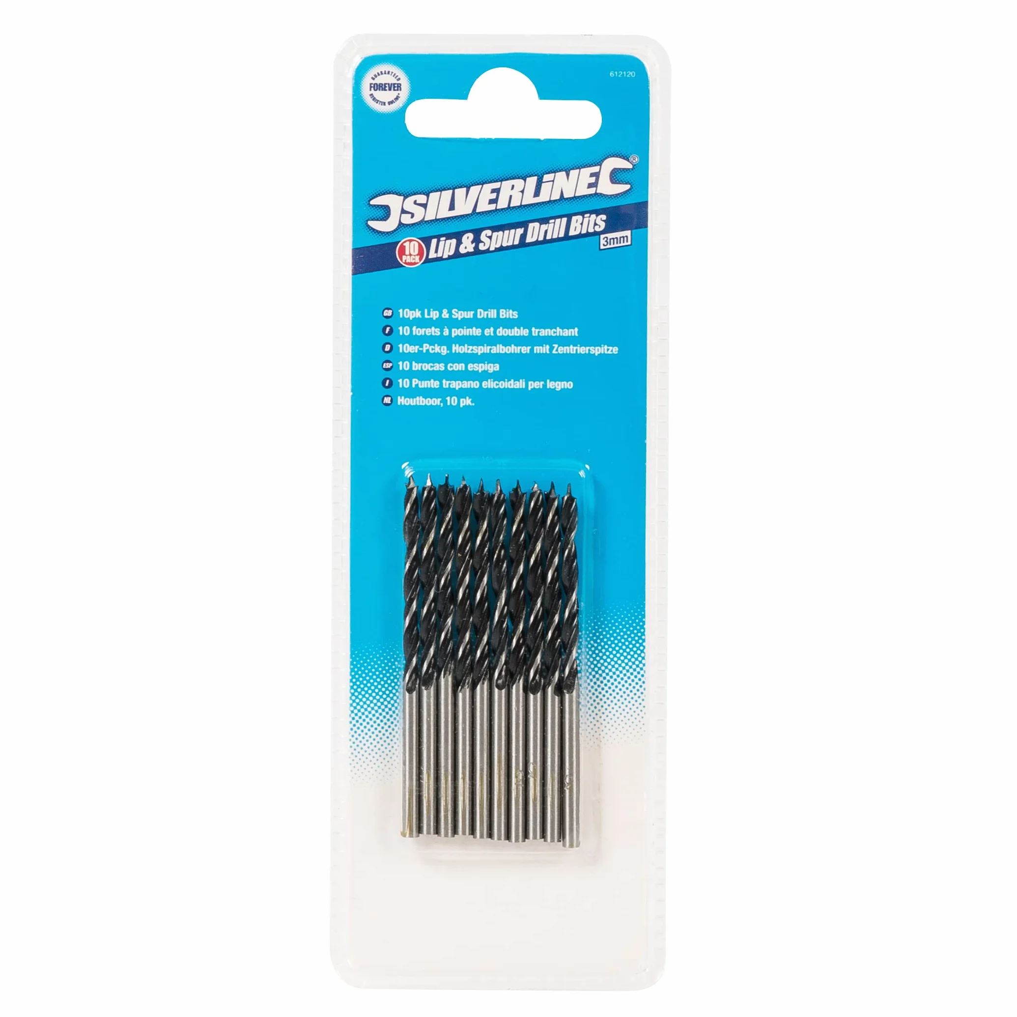 Silverline 612120 Wiertła do warg i ostrogi 3 mm, opakowanie 10 sztuk
