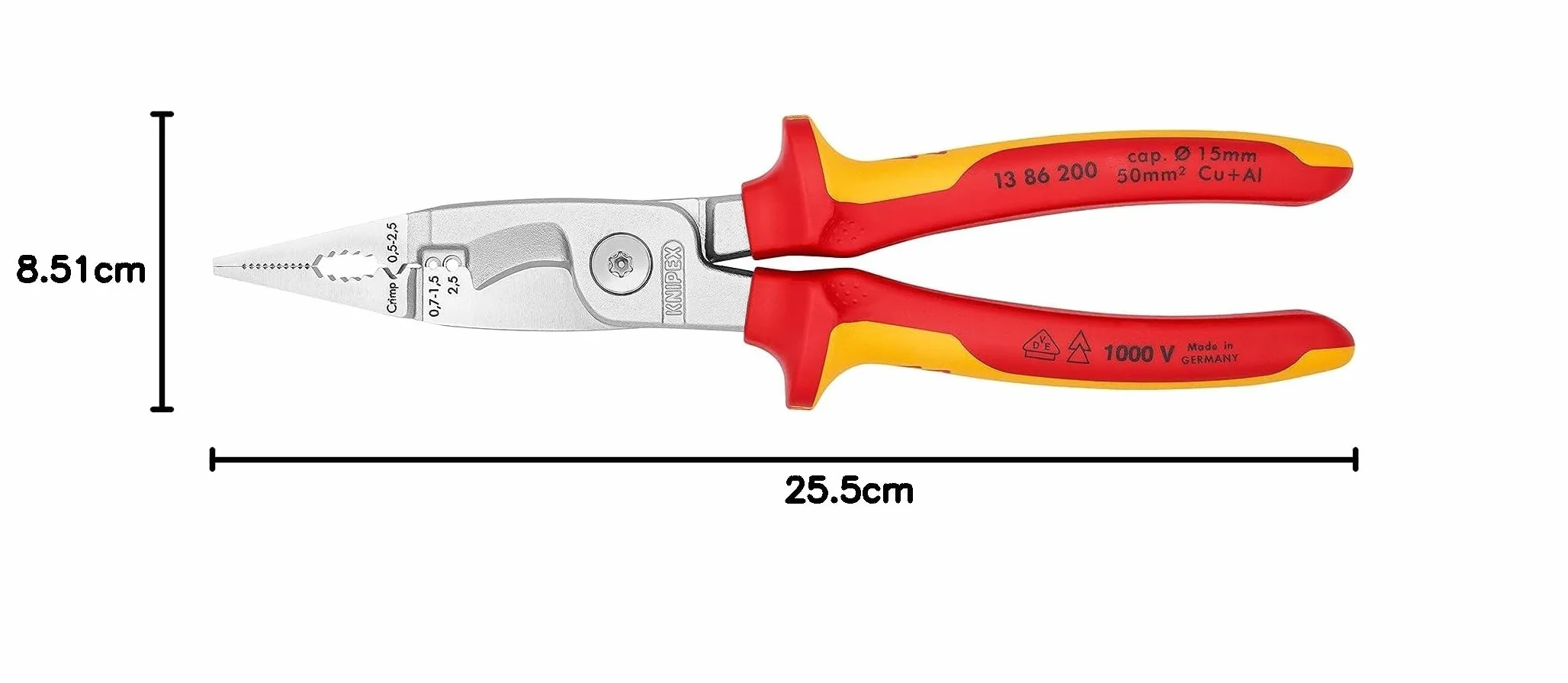 KNIPEX Szczypce do prac elektroinstalacyjnych chromowany z wielokomponentowymi osłonkami, izolowane wg VDE 200 mm, 13 86 200