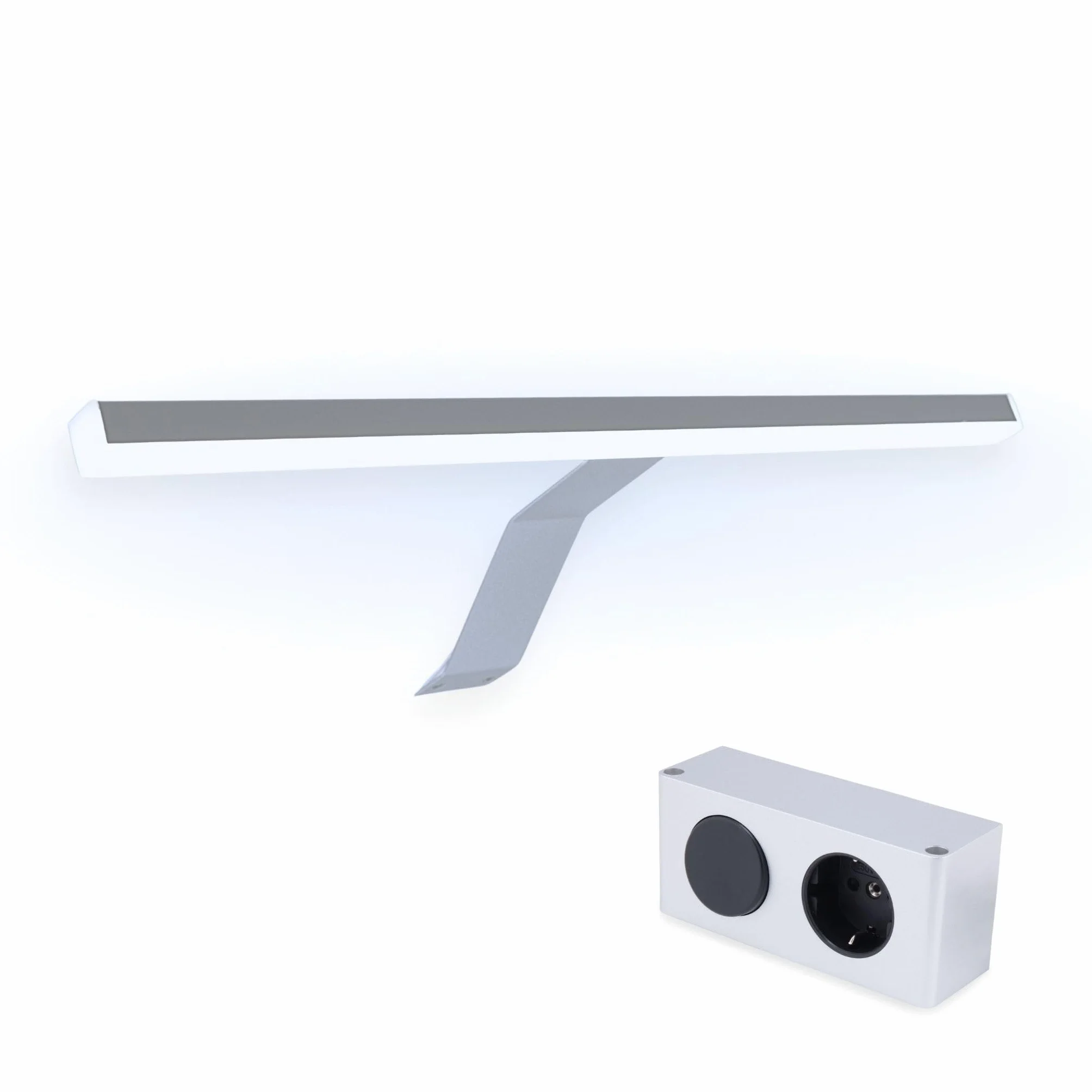 cielęcina, lampa LED do montażu lustra Lancea, 34 cm, zestaw z gniazdkiem i przełącznikiem, 5000 K, 470 lm, 230 V AC/12 VDC, lampa do zabudowy szafki z lustrem, srebrna, zimna biel