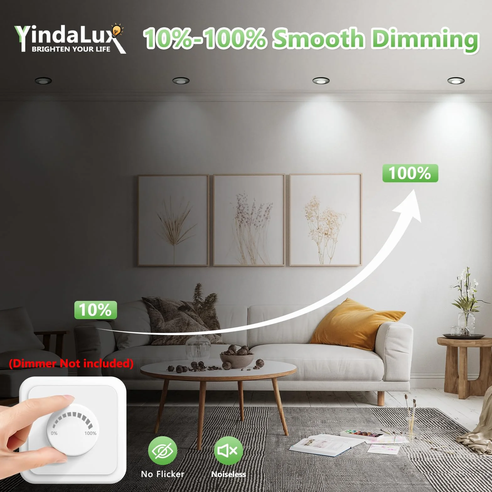 YindaLux Reflektor LED wpuszczany 7 W 700 lm IP65 reflektor łazienkowy, ciepła biel 2700K neutralna biel 4000 K zimna biel 6000 K regulowany, otwór Φ60-75 mm, AC220-240V, zestaw 10 sztuk, nikiel