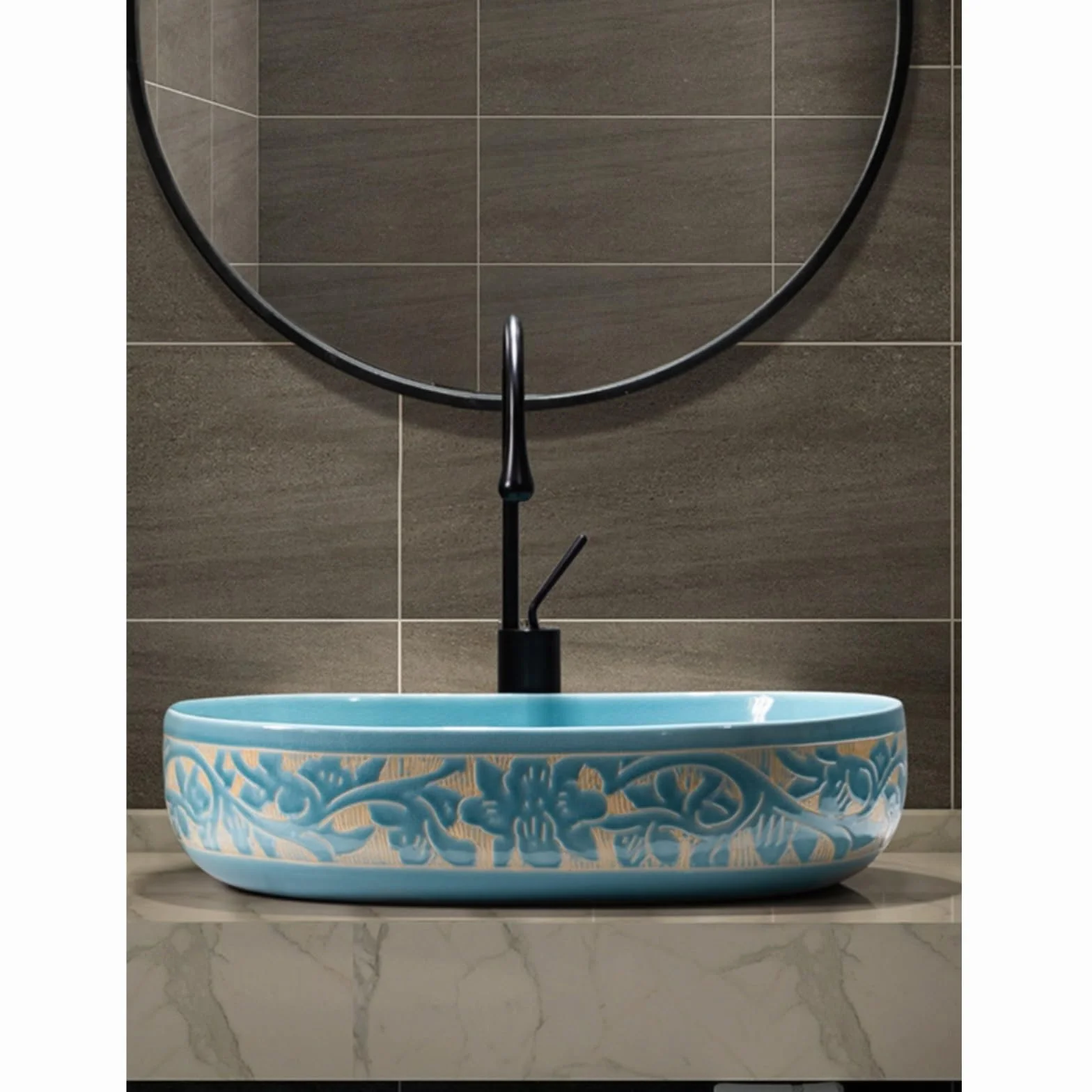 Umywalka łazienkowa Ceramiczna umywalka nablatowa do łazienki z balkonem, apartamentem hotelowym nowoczesny blat