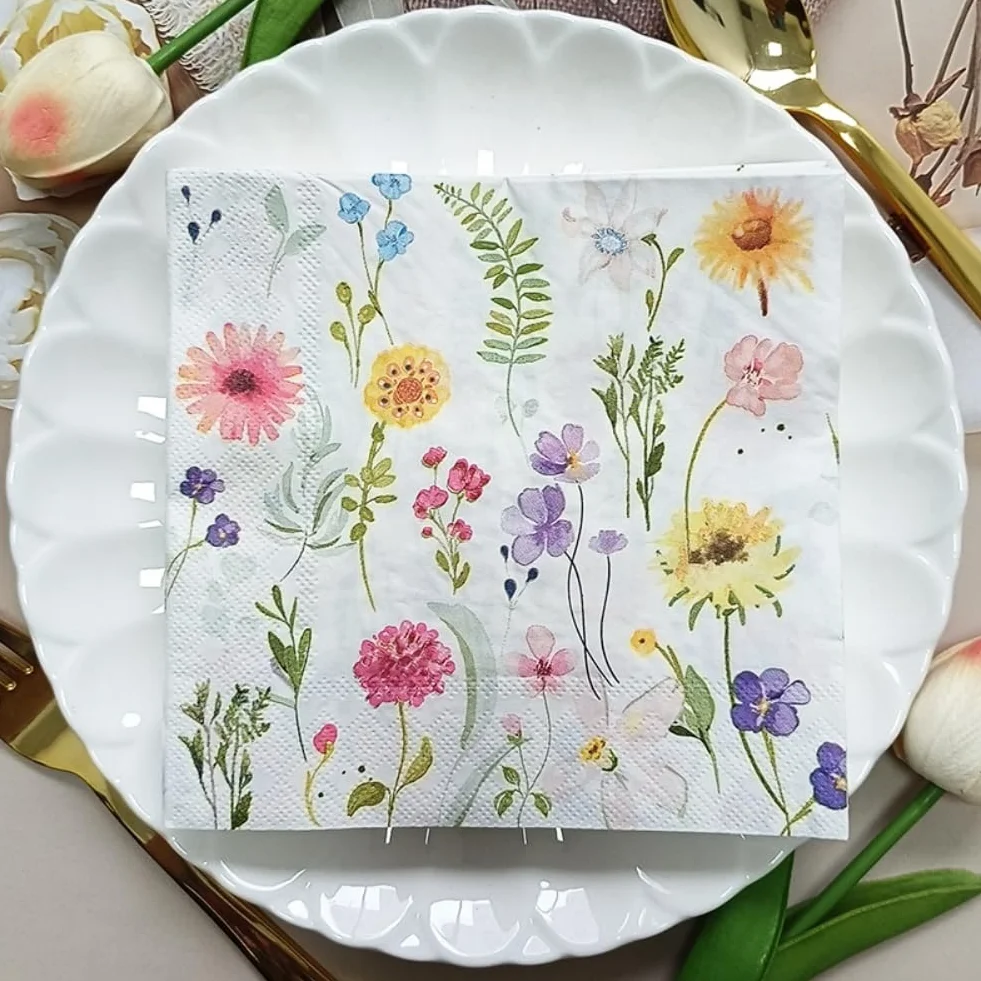 Flintronic 40 sztuk serwetek kwiatowych, 2-warstwowe, eleganckie serwetki papierowe, 33 x 33 cm, jednorazowe serwetki deserowe na urodziny, wesela, baby shower, komunia