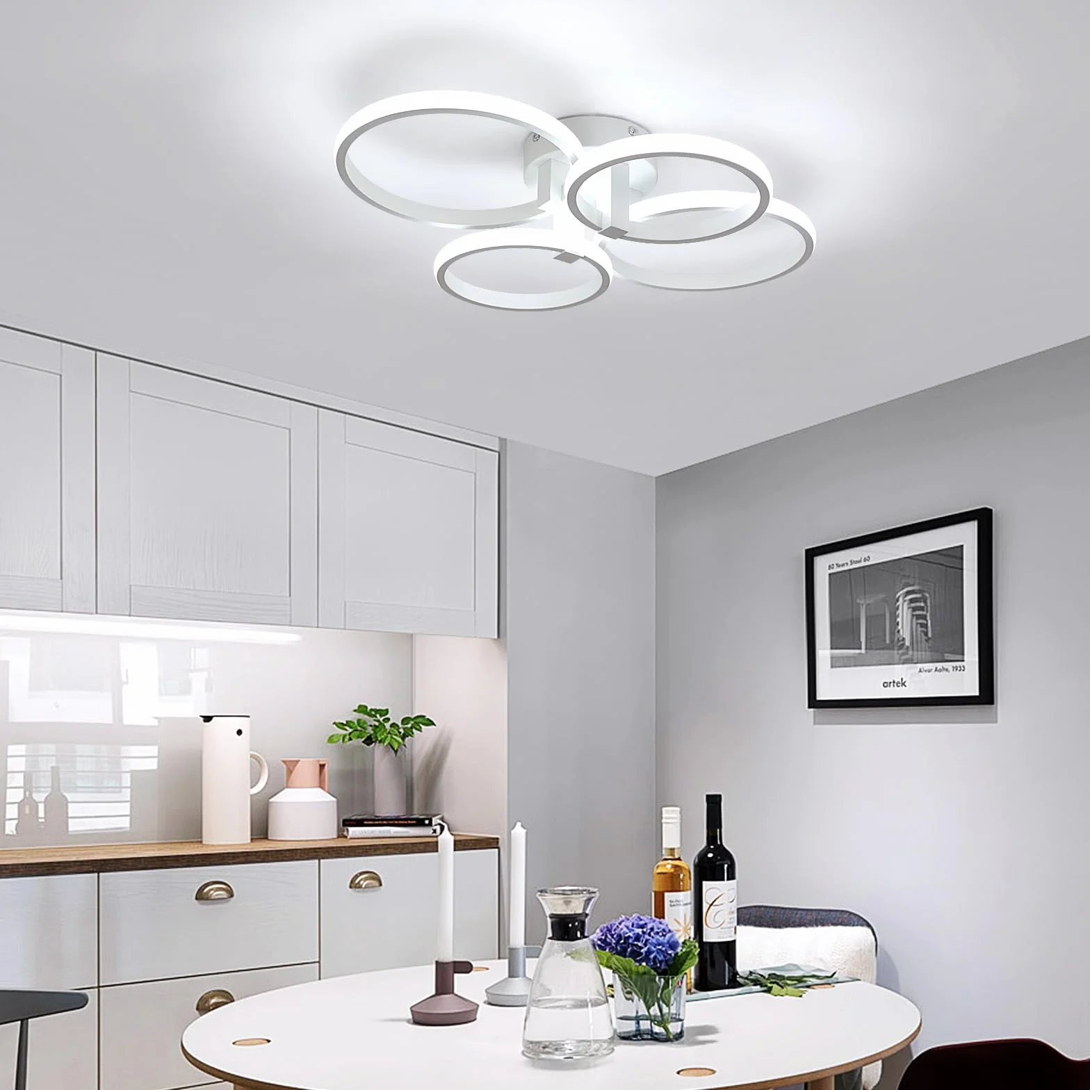 Nowoczesna lampa sufitowa LED, 48W 5400LM okrągła lampa sufitowa LED, metalowy biały żyrandol LED do salonu, sypialni, kuchni, jadalni, 6500K zimne białe światło