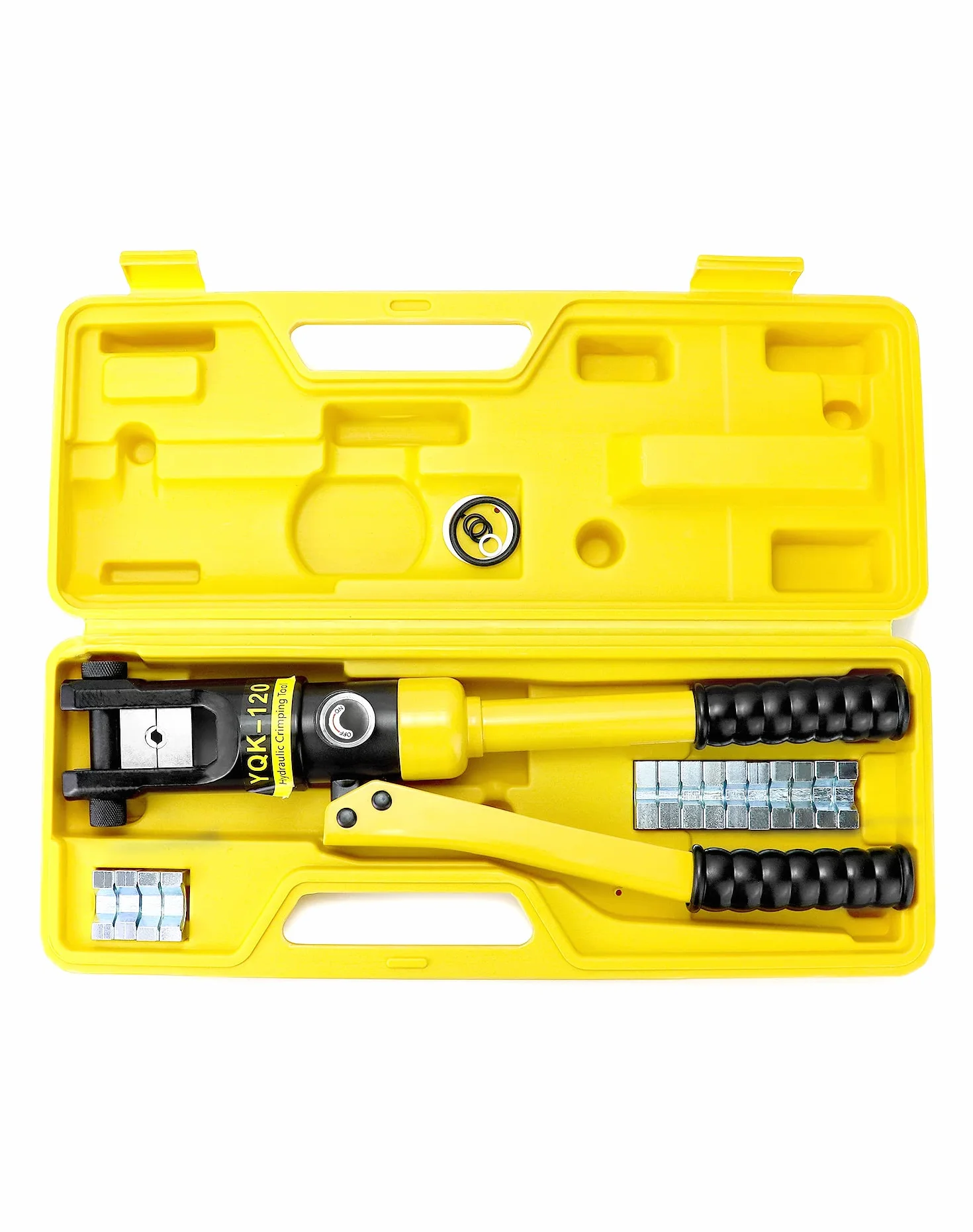 QWORK® Szczypce do zaciskania hydrauliczne, szczypce do zaciskania końcówek kablowych, 12 ton, z matrycami 8 10-120 mm²