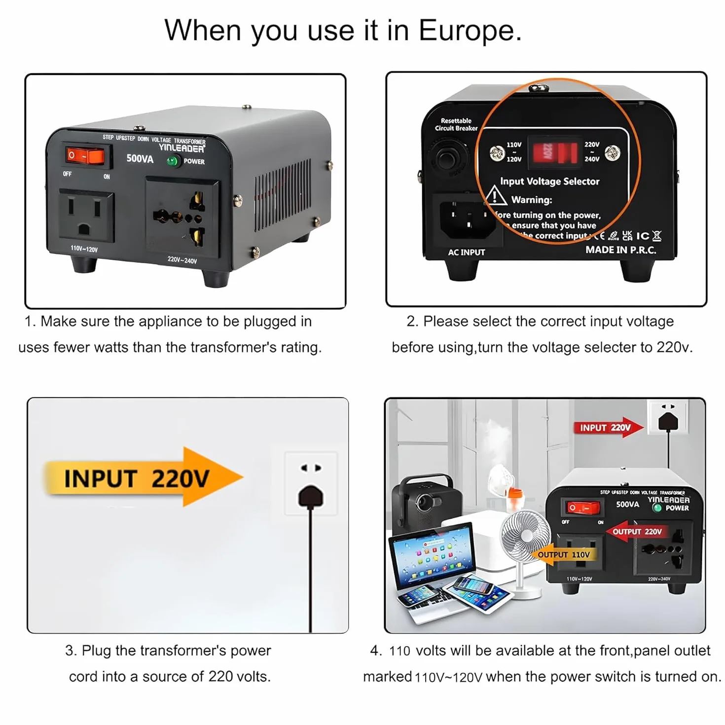 Yinleader Przetwornica napięcia 500 W 230 V 110 V 500 VA