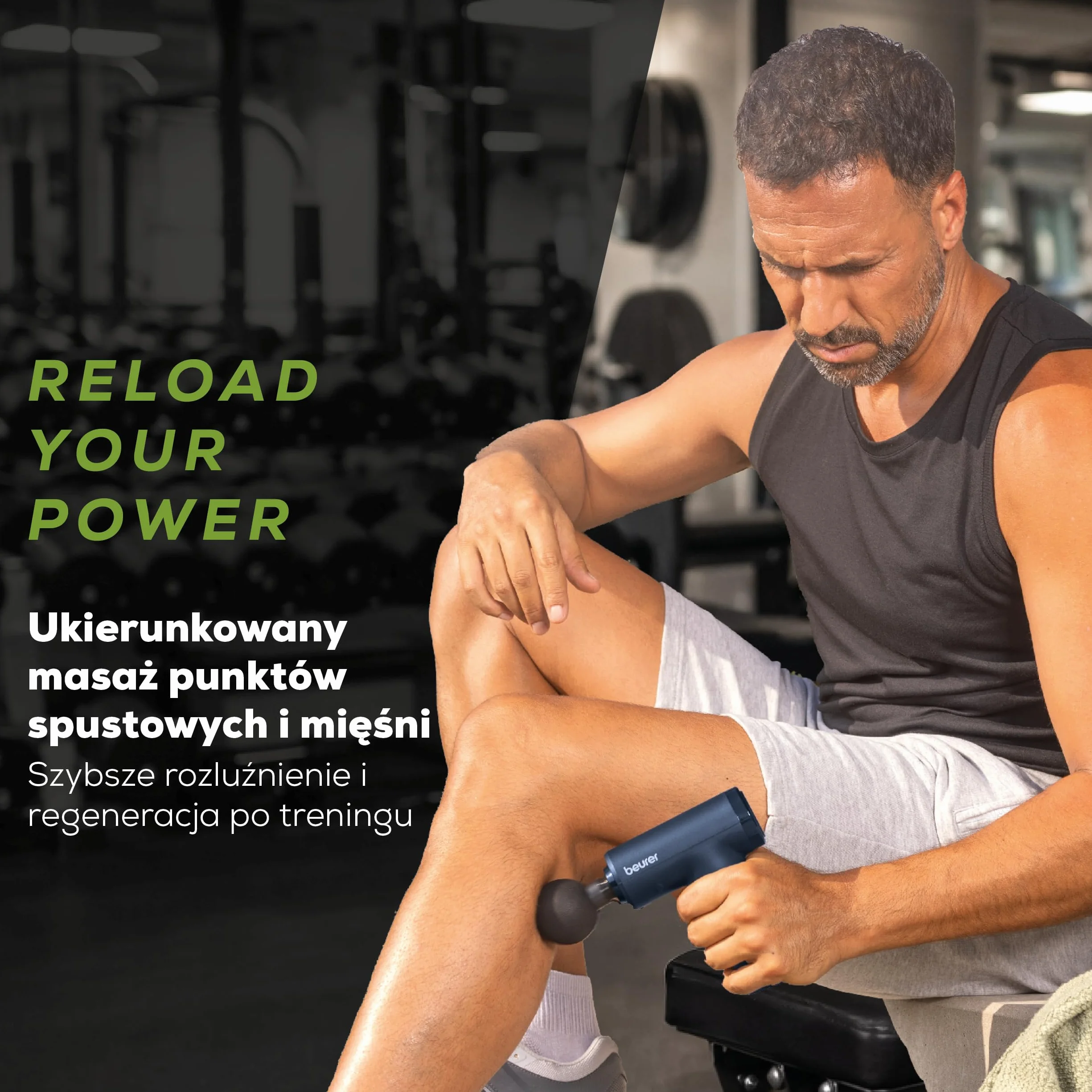 Beurer PowerReload pistolet do masażu, profesjonalny masaż punktów spustowych dla relaksu i regeneracji, wydajne urządzenie do masażu mięśni z 5 nasadkami, 5 poziomami intensywności, wyjątkowo ciche