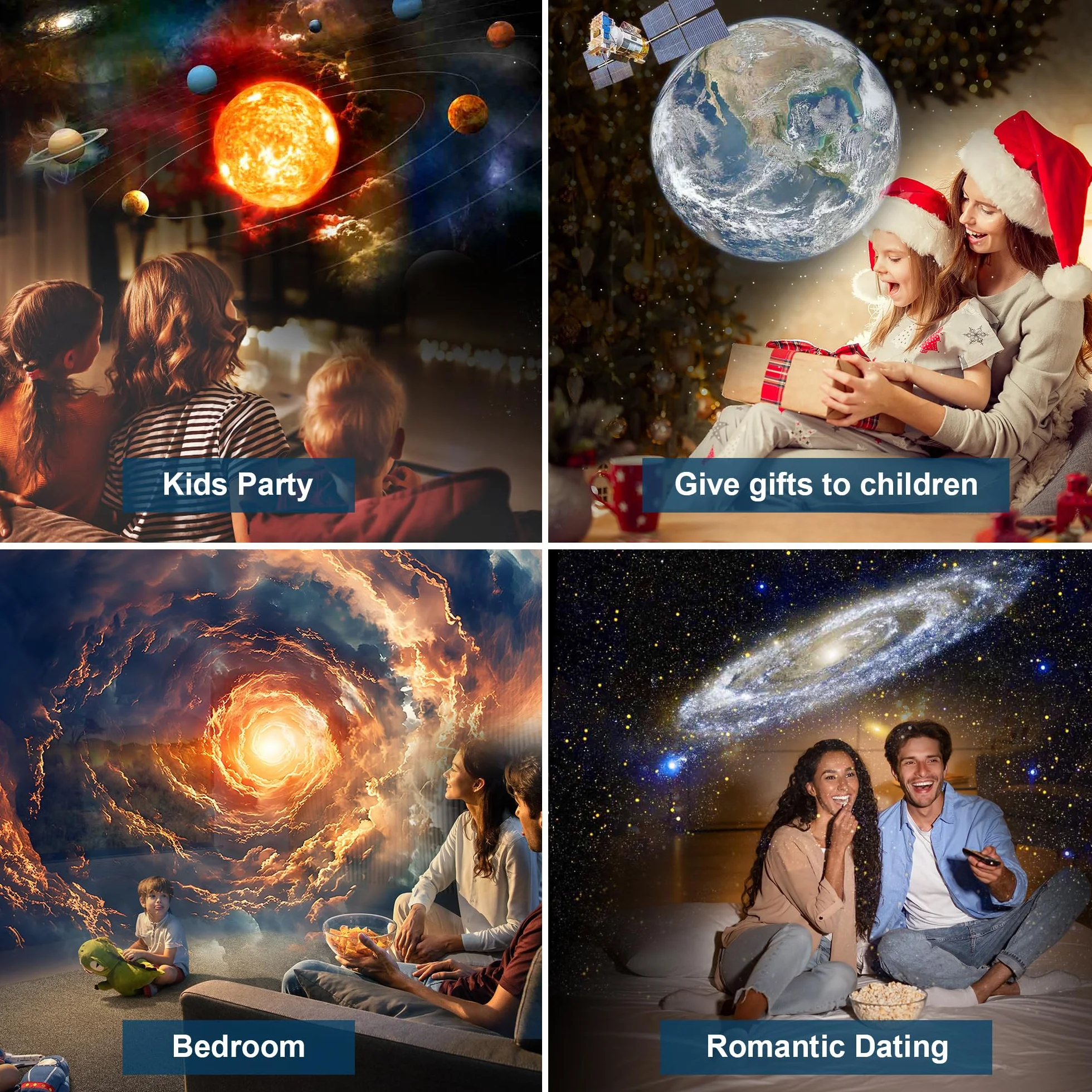 Macchiatto Projektor planetarium z motywem gwiezdnego nieba, 12 płyt projekcyjnych, regulacja obrotu 360°, na sufit