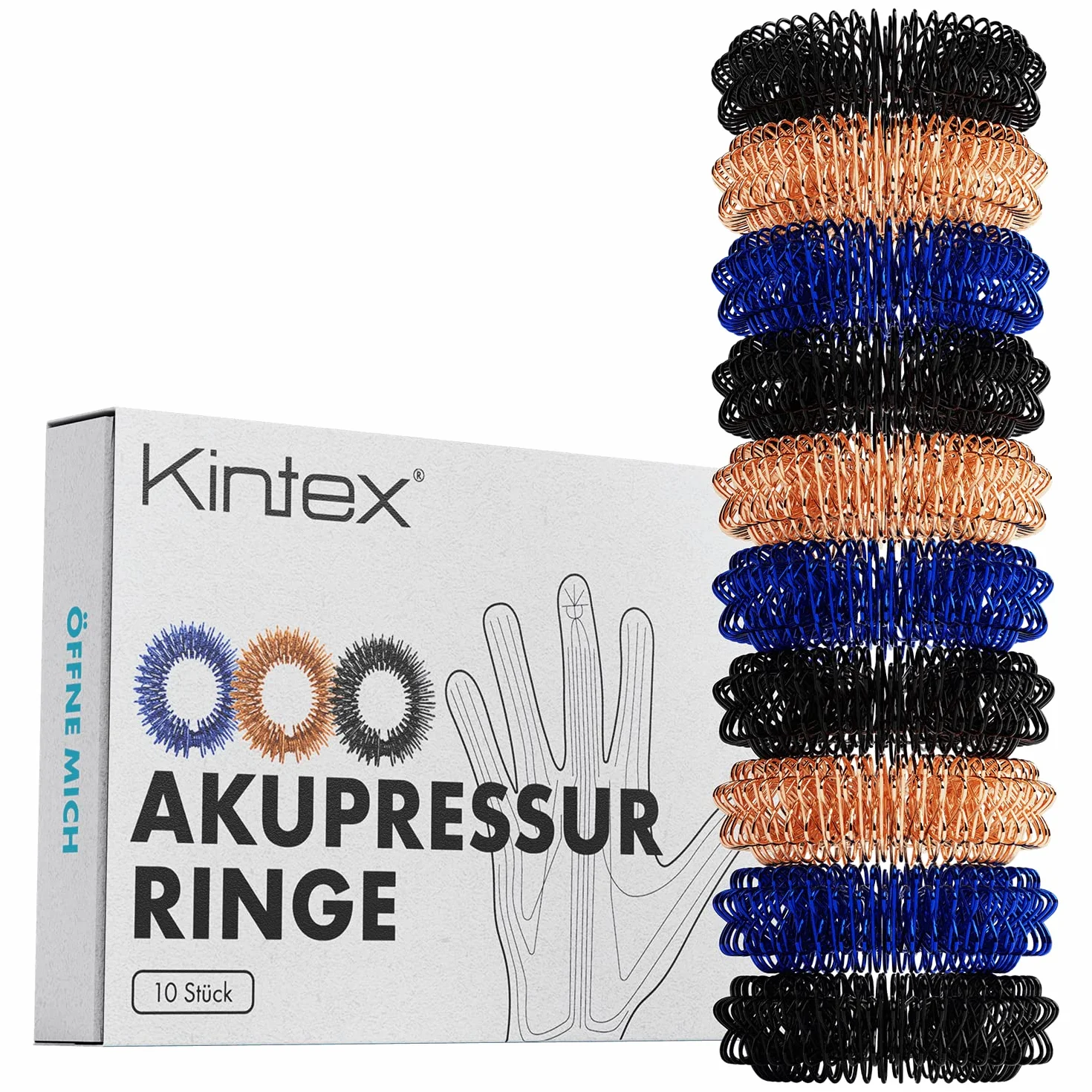 Kintex Pierścienie do akupresury 10 sztuk 3 kolory masaż palców redukcja stresu