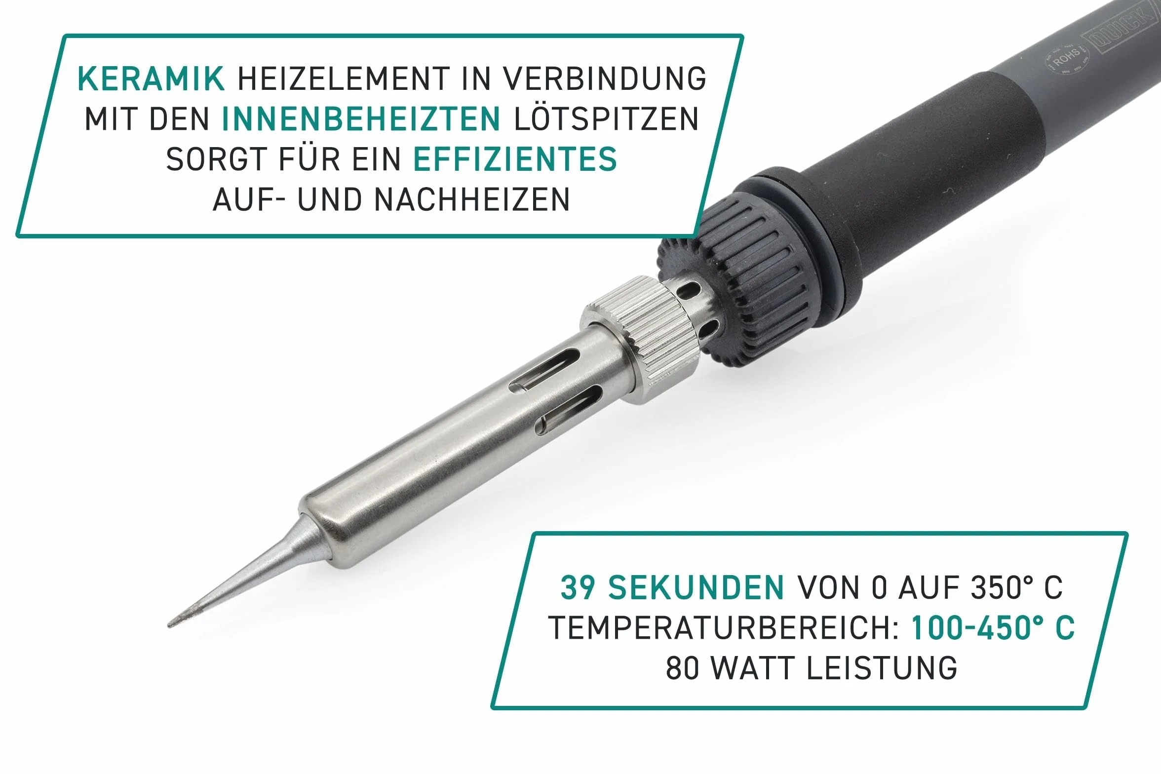 QUICK 3104 cyfrowa stacja lutownicza ESD 80 W z lutownicą z końcówką lutowniczą 2 mm i akcesoriami – kalibracja 100° – 450°C – ochrona ESD