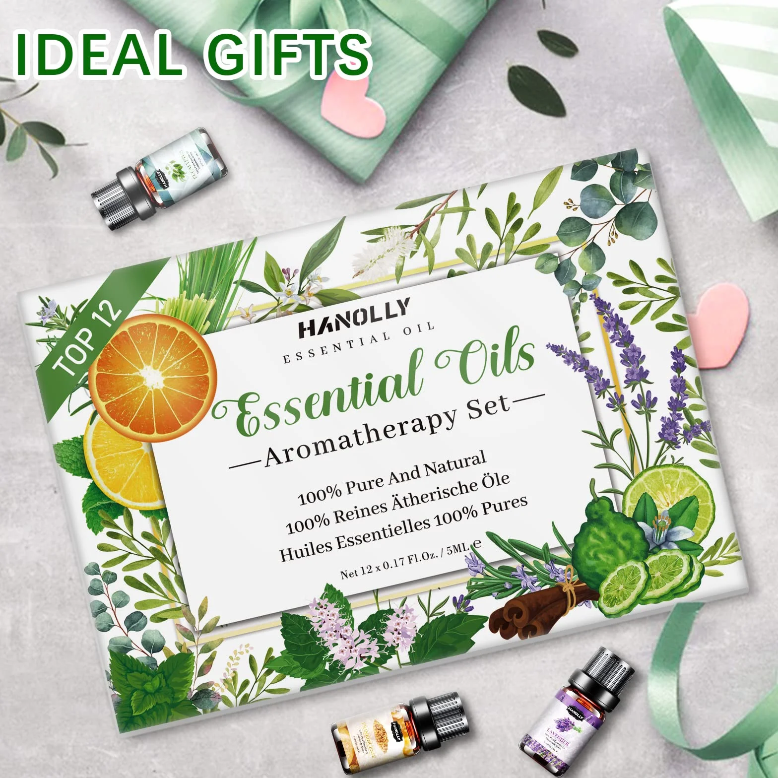 Hanolly Zestaw Olejków Eterycznych 12 x 5 ml Naturalne Olejki Zapachowe Do Aromaterapii