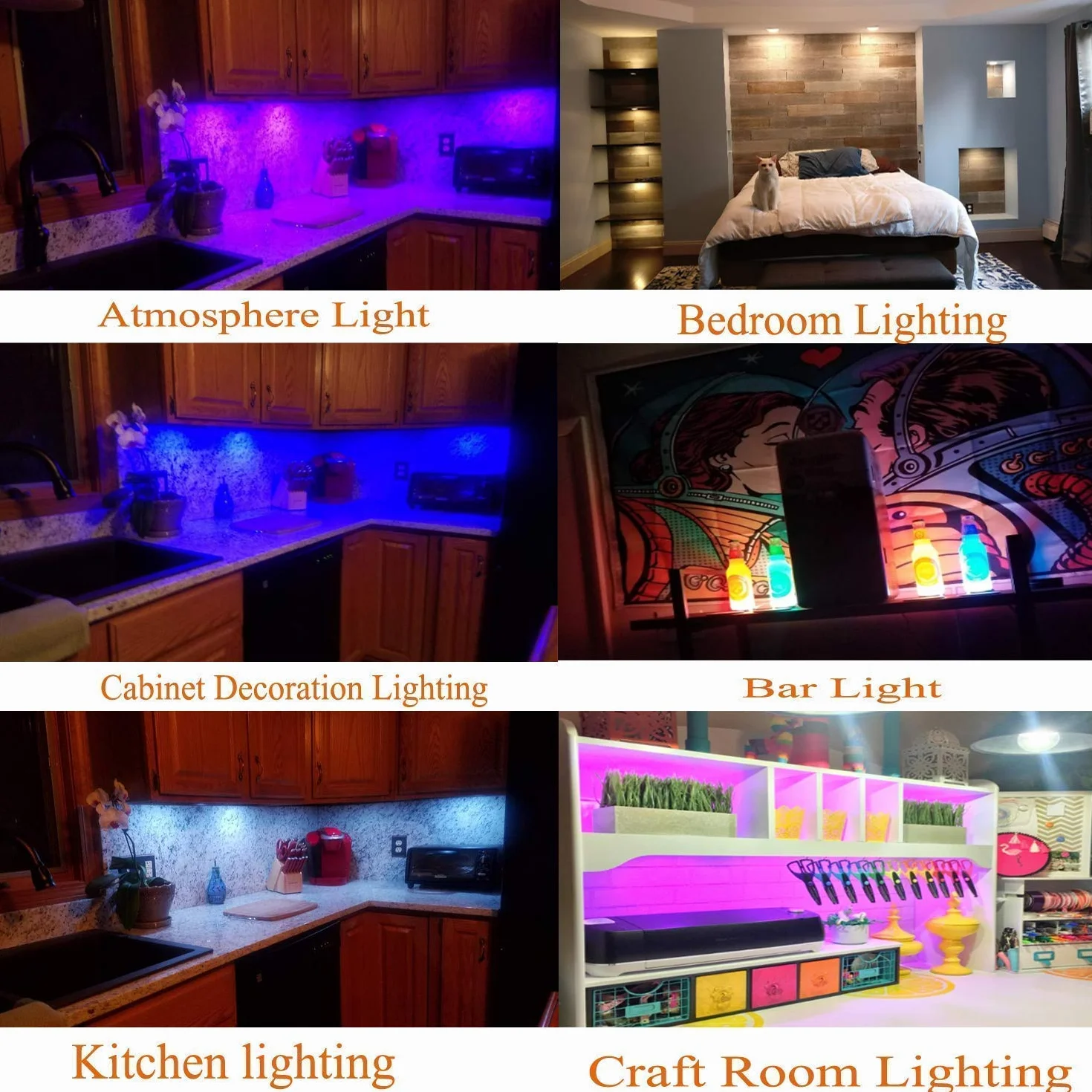 AIBOO Oświetlenie szafki RGB LED, zestaw 8 sztuk, 12 V, lampa podszafkowa, zmiana koloru z pilotem zdalnego sterowania, możliwość ściemniania, oświetlenie witryn RGB, oświetlenie LED do oświetlenia