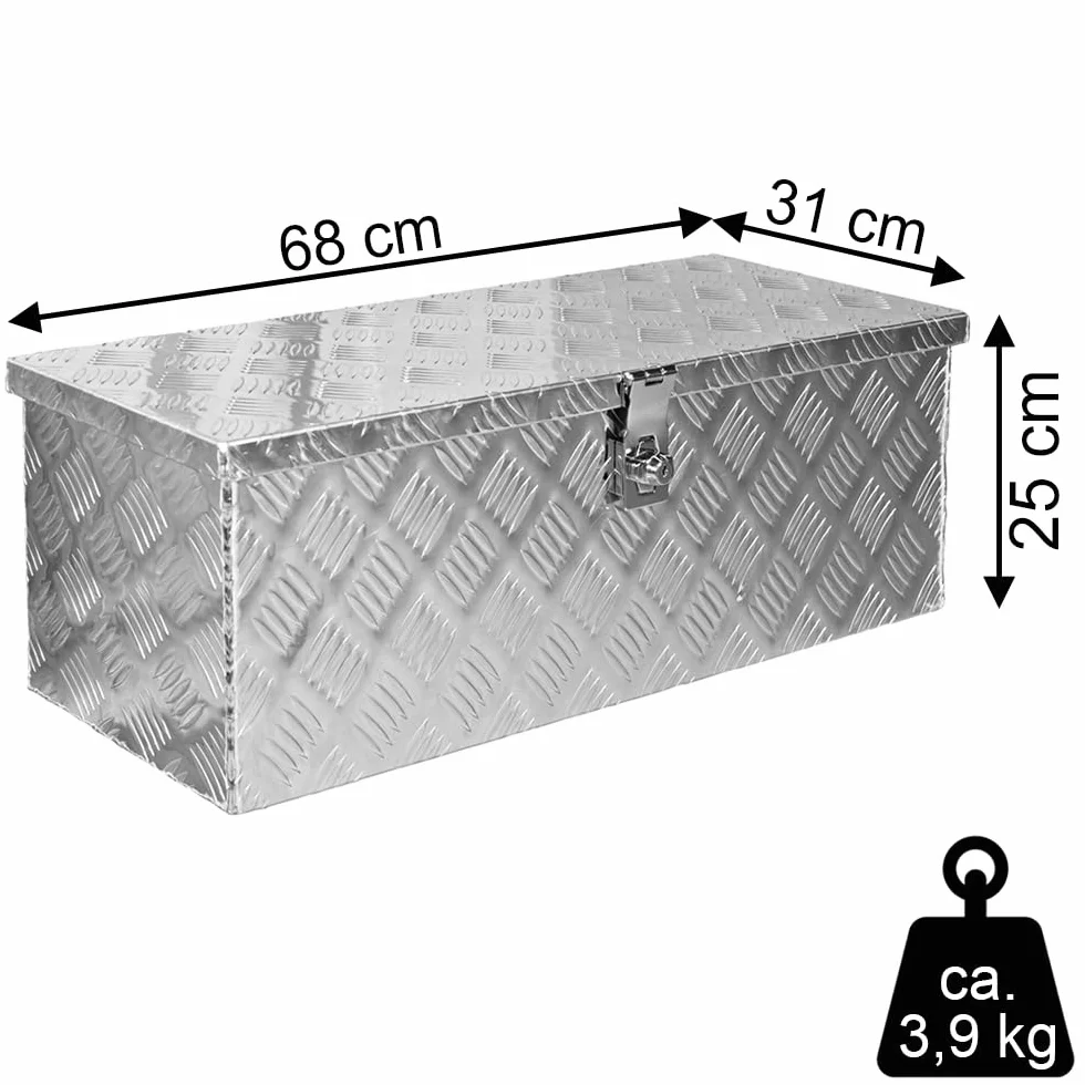 Trucky Truckbox, skrzynka aluminiowa na dyszel, 15 rozmiarów, skrzynka na narzędzia z zamkiem i kluczem, stabilna i wodoszczelna, typ skrzyni: D050 (68 x 31 x 25 cm)