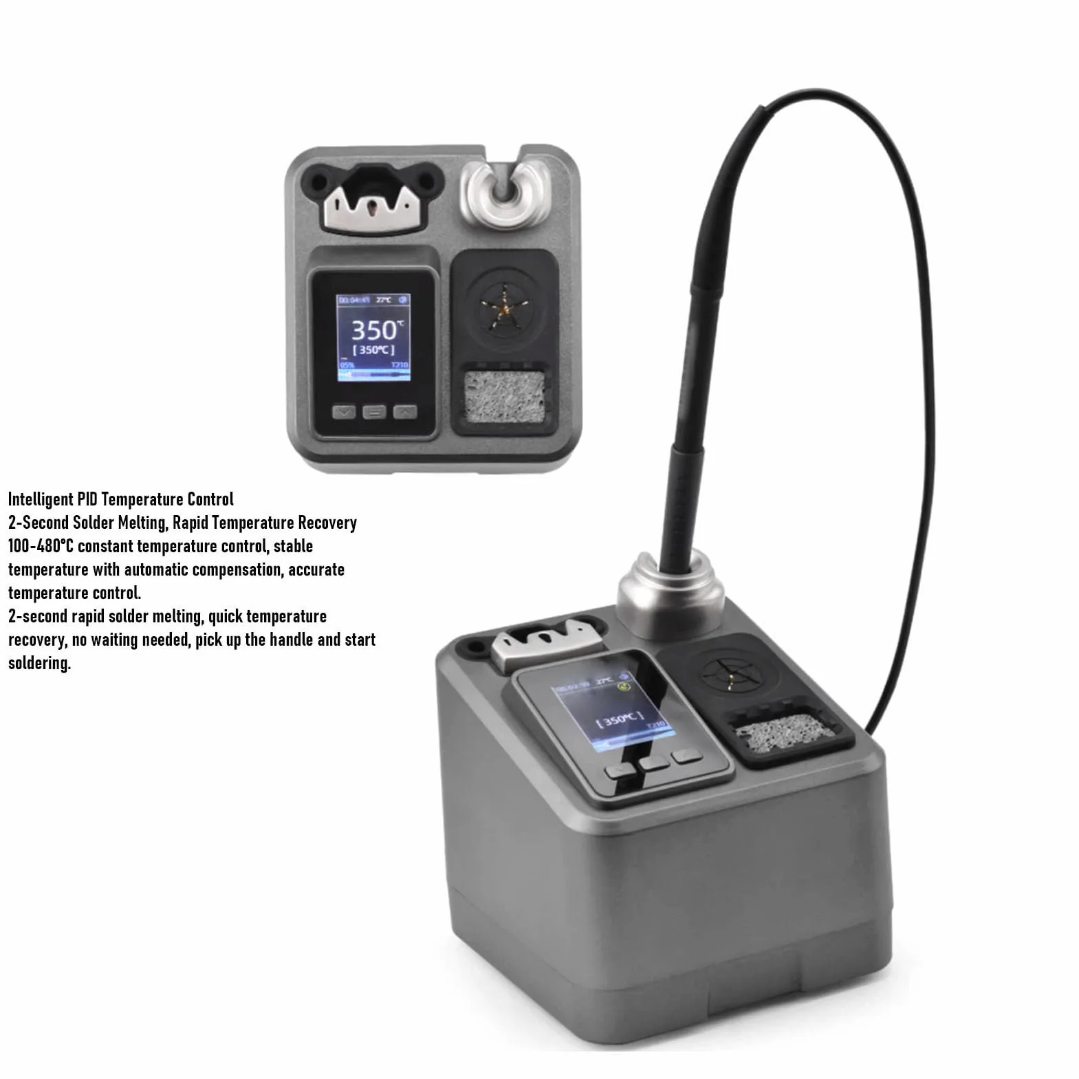 Ejoyous Stacja Lutownicza, Stacja Lutownicza o Stałej Temperaturze 120 W z Wyświetlaczem LCD, Ogrzewanie PID Automatyczny Transformator Uśpienia od 212 do 896°F do Naprawy Elektroniki Laboratoria