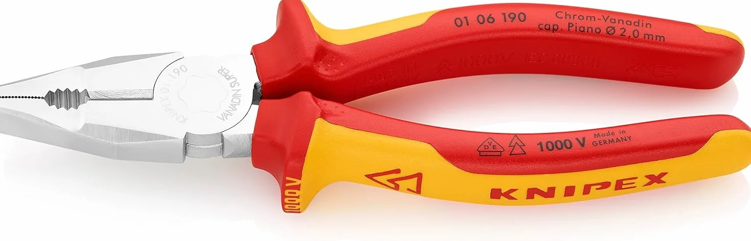 KNIPEX Szczypce uniwersalne chromowo-wanadowe izolowane VDE 190 mm 01 06 190