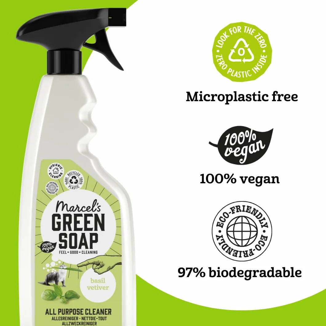 Marcel's Green Soap - Uniwersalny spray bazylia i wetiweria - spray czyszczący - przyjazny dla środowiska - wegański - 99% biodegradowalny - 500 ml