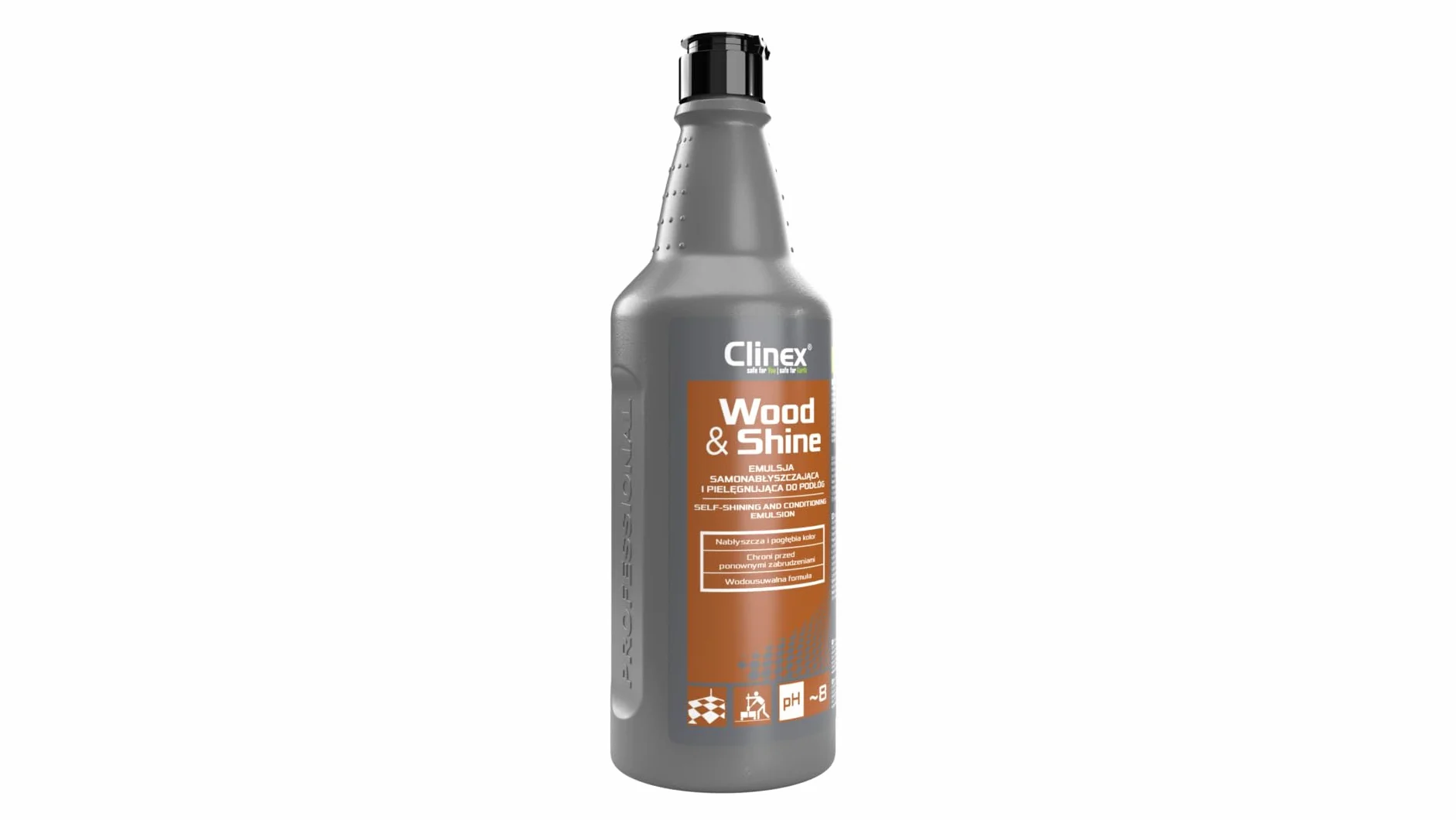 CLINEX Wood&Shine emulsja samopołyskująca i pielęgnująca do podłóg, specjalna formuła, drewniane podłogi, samopołyskująca, do domu, biura, 1 l