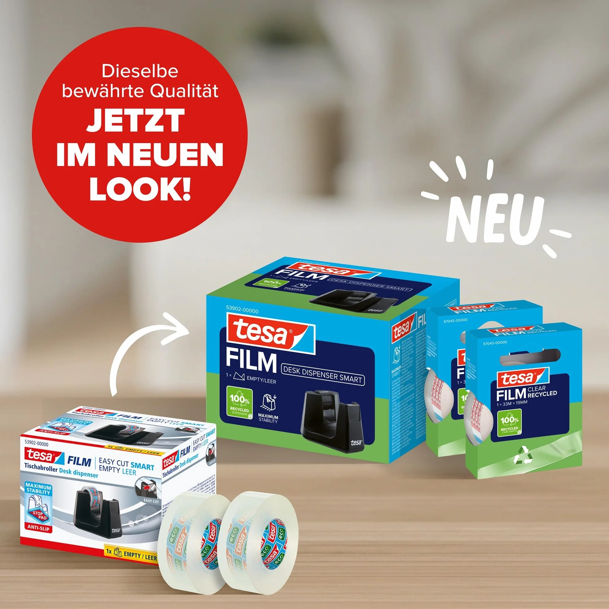 Tesa 53905 dyspenser stołowy Easy Cut Smart czarny 19 mm x 33 m wraz z 2 Ro